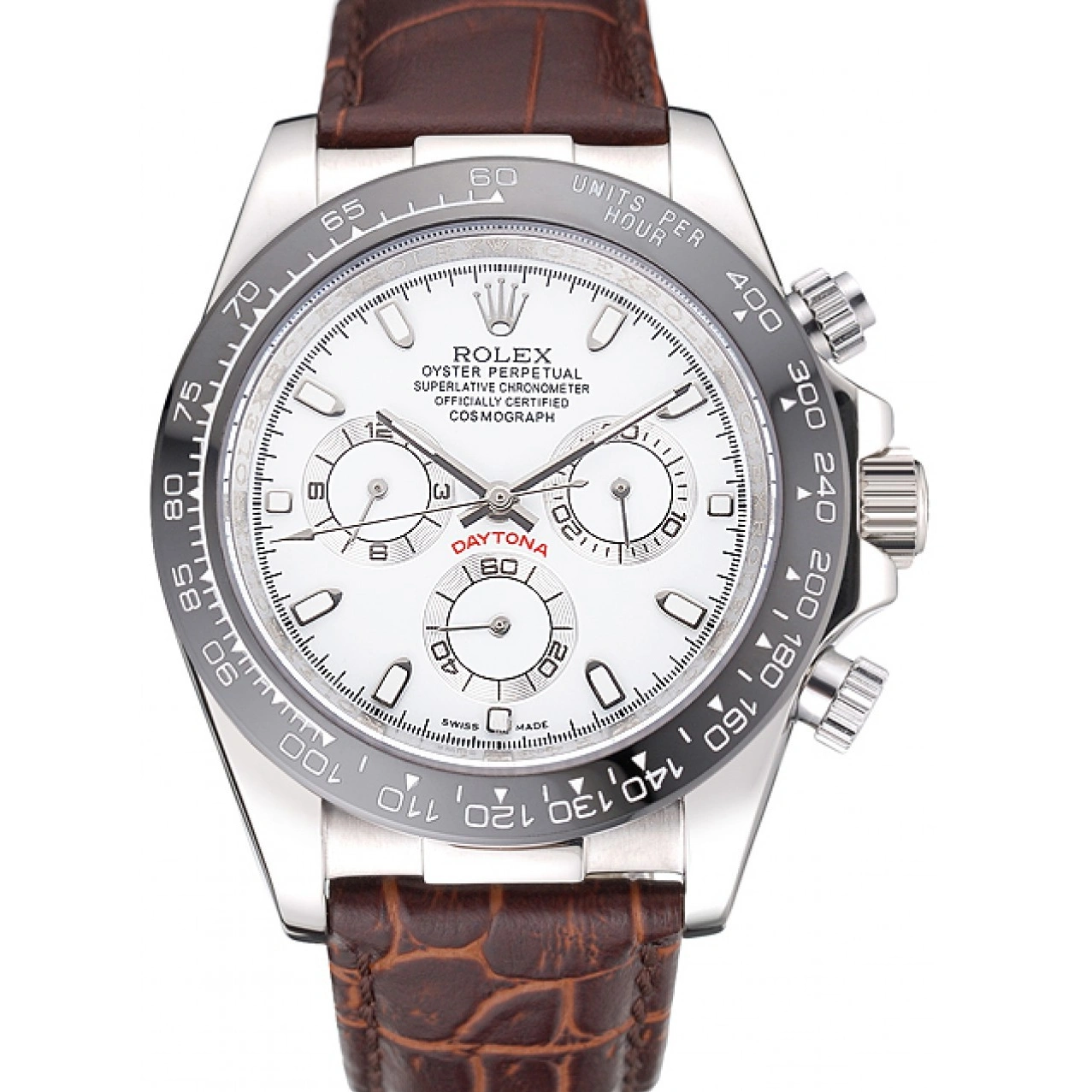 RepTime Watches 0215 Rolex Cosmograph Daytona Stainless Steel Case White Dial Brown Leather Bracelet 622631