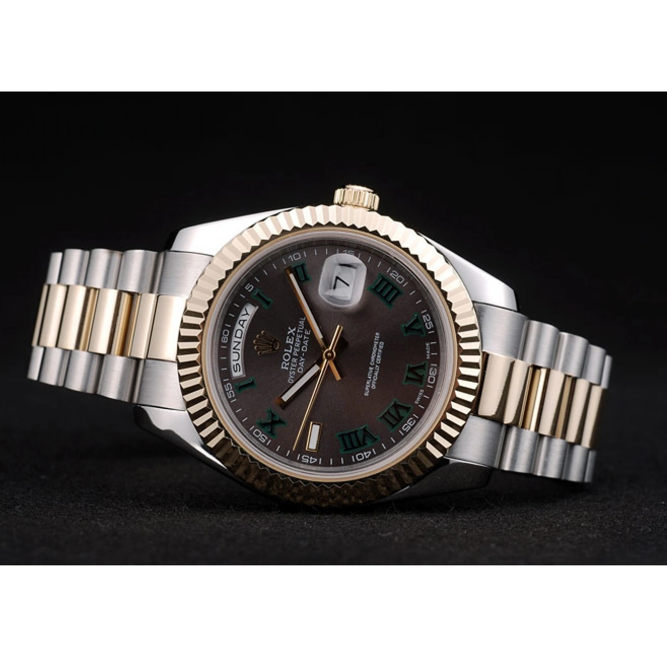 RepTime Watches 0219 Rolex Swiss DayDate Gold Stainless Steel Ribbed Bezel Grey Dial 41909