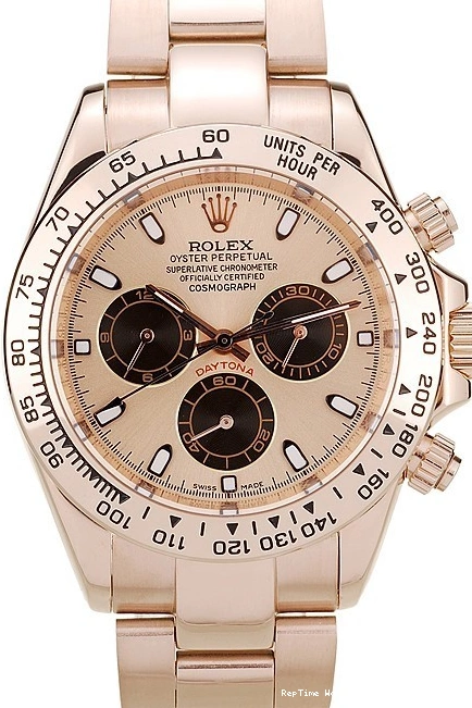 RepTime Watches 0218 Rolex Daytona Rose Gold Plated Stainless Steel Bezel Rose Gold Dial