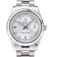 RepTime Watches 0223 Rolex Day-Date Polished Stainless Steel Silver Dial