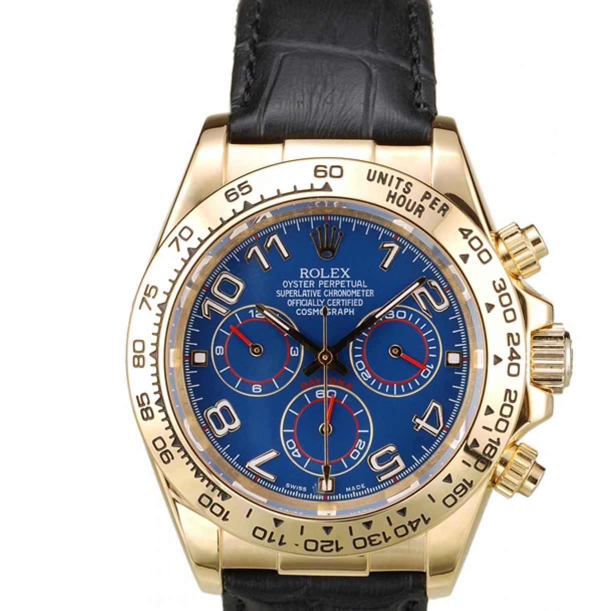 RepTime Watches 0221 Rolex Daytona Gold Case Blue Dial Black Leather Strap