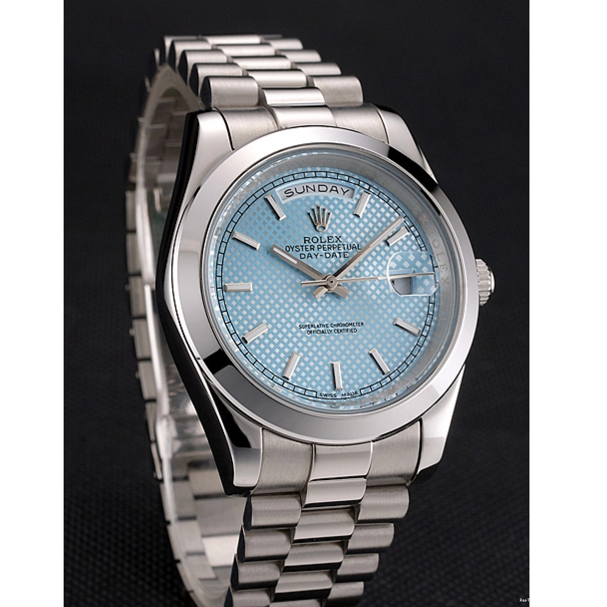 RepTime Watches 0221 Rolex Day Date 40 Ice Blue Dial Stainless Steel Case And Bracelet