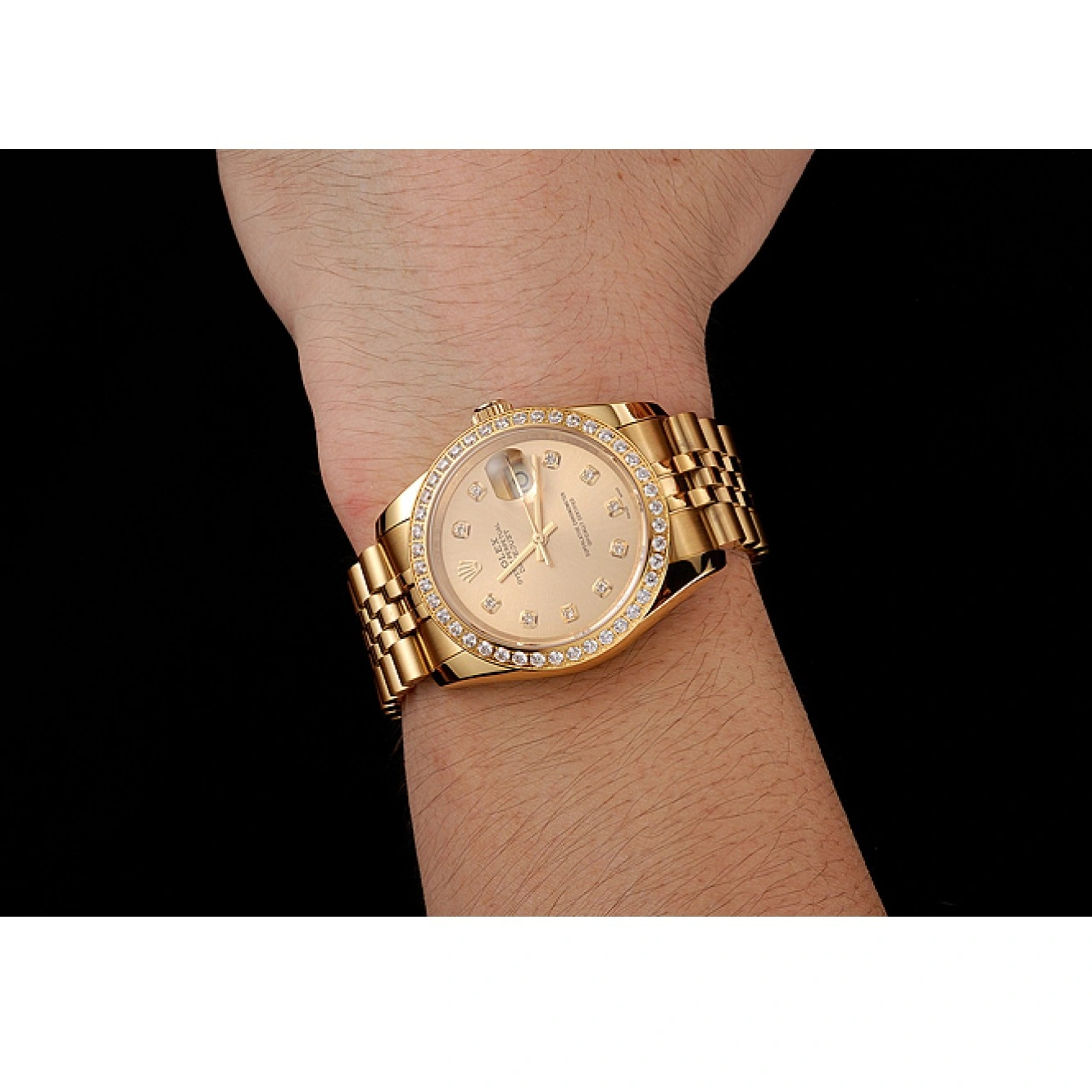 RepTime Watches 0226 Swiss Rolex Datejust Champagne Dial Diamond Bezel Gold Jubilee Bracelet 1454098