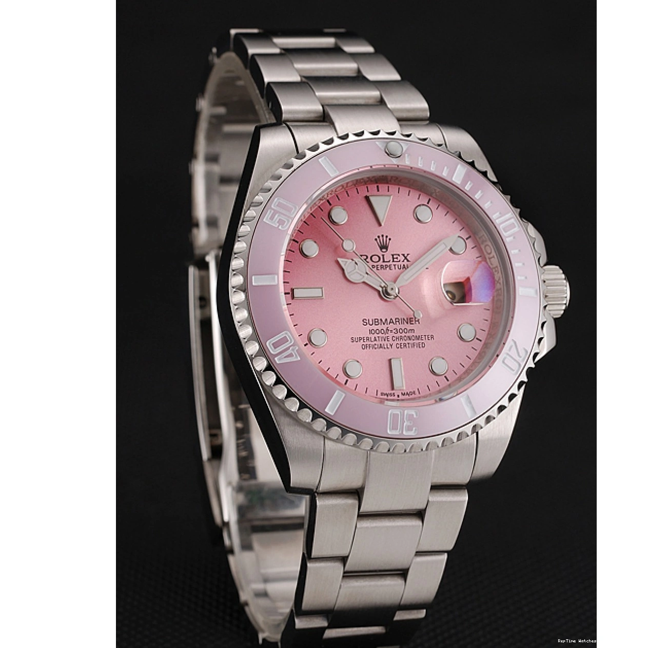 RepTime Watches 0210 Swiss Rolex Submariner Pink Dial Pink Bezel Stainless Steel Bracelet 1453980