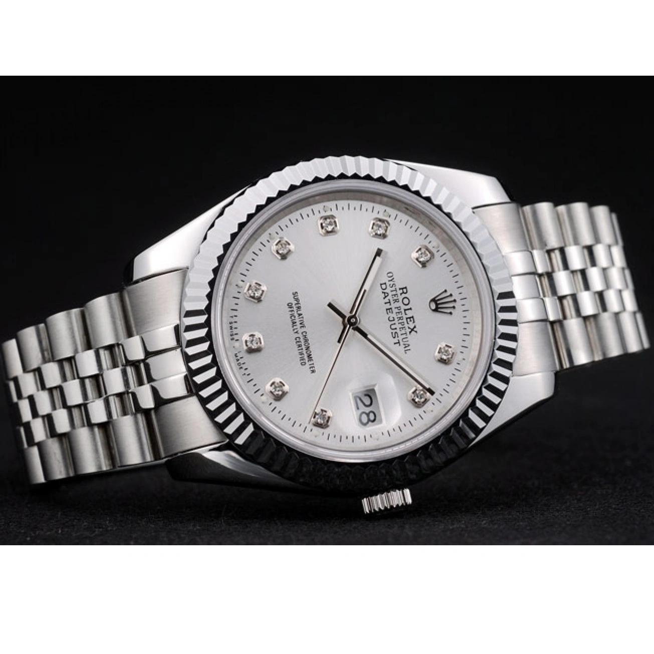 RepTime Watches 0211 Rolex Swiss DateJust Stainless Steel Ribbed Bezel Silver Dial 41996