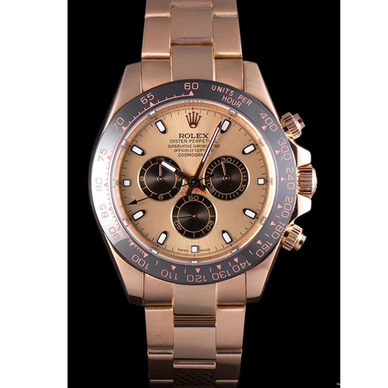 RepTime Watches 0216 Rolex Daytona Ion Plated Tachymeter Rose Gold Strap Rose Gold Dial 80244