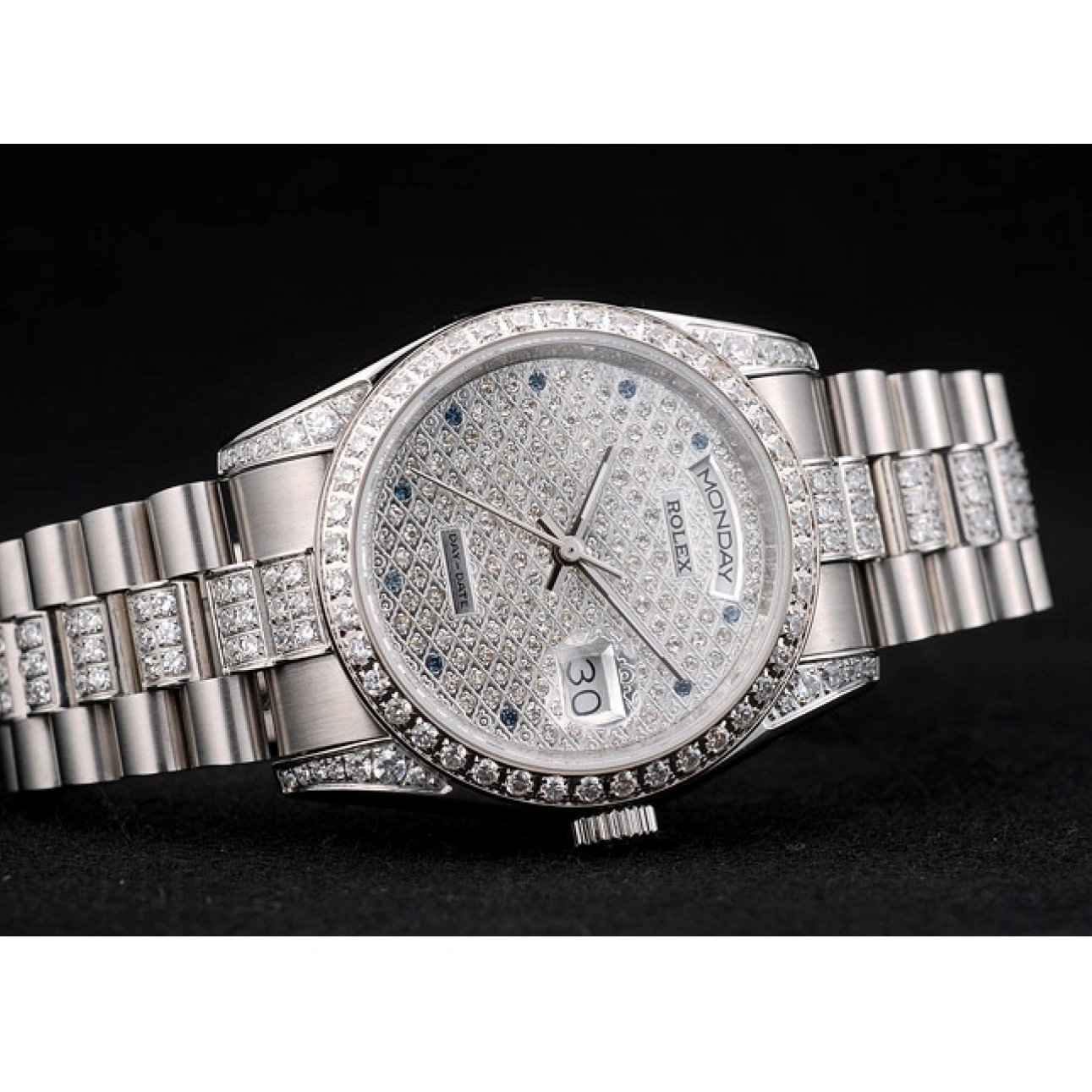 RepTime Watches 0221 Rolex DayDate Diamond Plated Stainless Steel Bracelet Diamond Plated Dial 41986