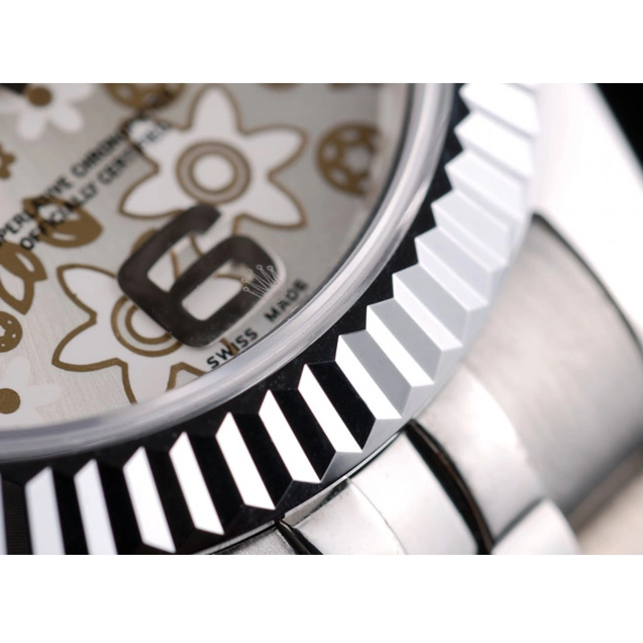 RepTime Watches 0221 Rolex Swiss DateJust Stainless Steel Ribbed Bezel Flower Silver Dial 42001