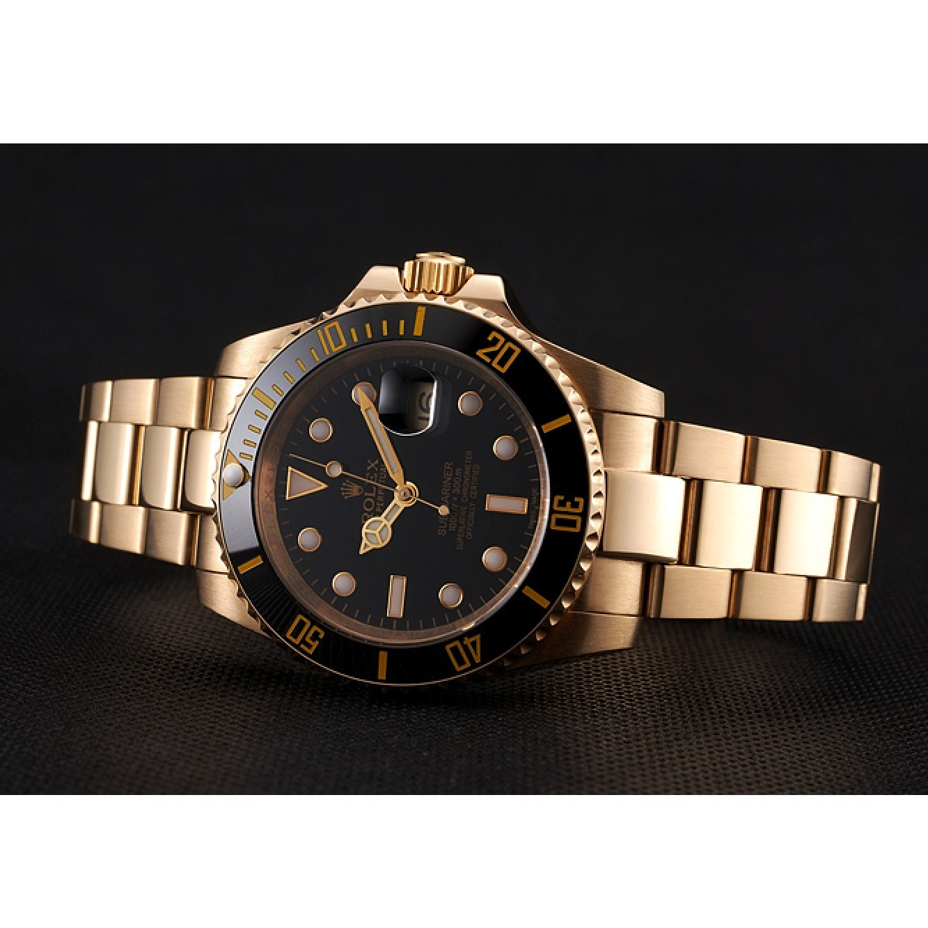 RepTime Watches 0228 Swiss Rolex Submariner Black Dial Black Bezel Yellow Gold Case And Bracelet