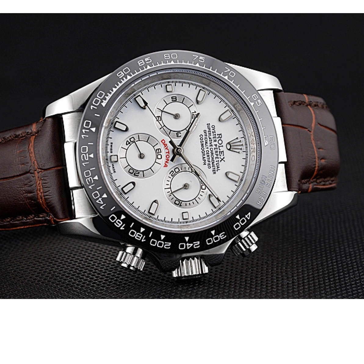 RepTime Watches 0215 Rolex Cosmograph Daytona Stainless Steel Case White Dial Brown Leather Bracelet 622631