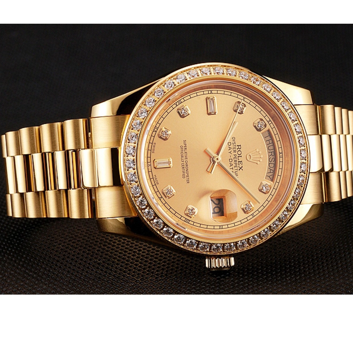 RepTime Watches 0219 Swiss Rolex Day-Date Champagne Dial Diamond Bezel Gold Bracelet 1454099