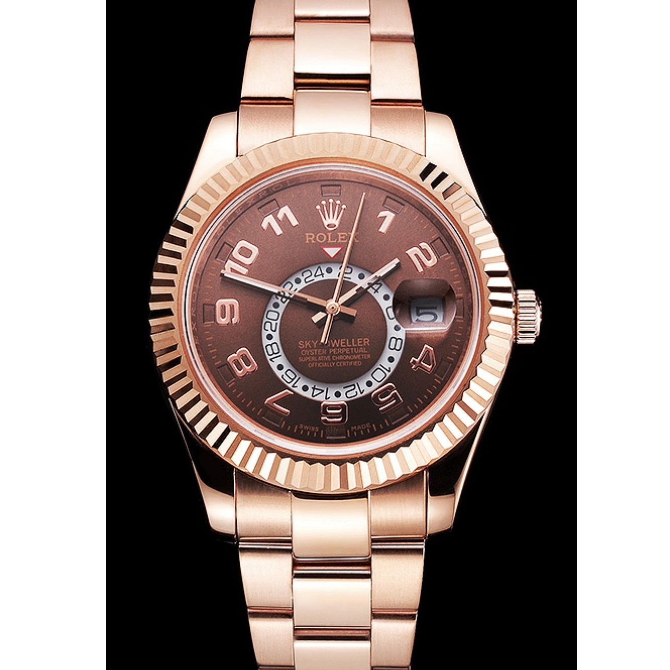 RepTime Watches 0219 Rolex Sky Dweller Brown Dial Rose Gold Case Ad Bracelet