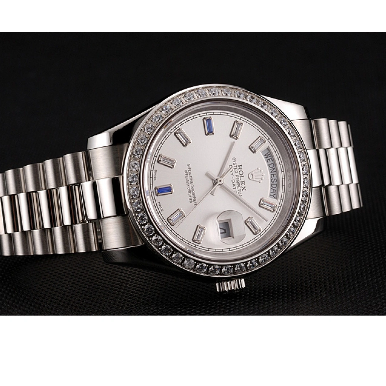 RepTime Watches 0227 Swiss Rolex Day-Date Diamonds Bezel Staineless Steel Bracelet 1454109