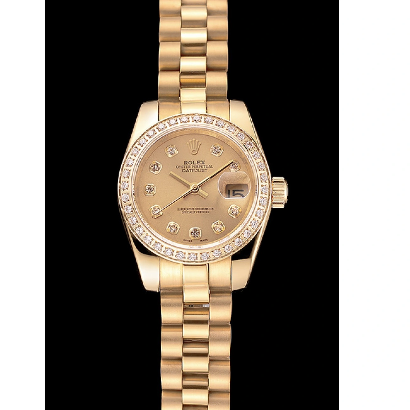 RepTime Watches 0211 Swiss Rolex Lady-Datejust Champagne Dial Diamond Bezel Gold Bracelet 1454095