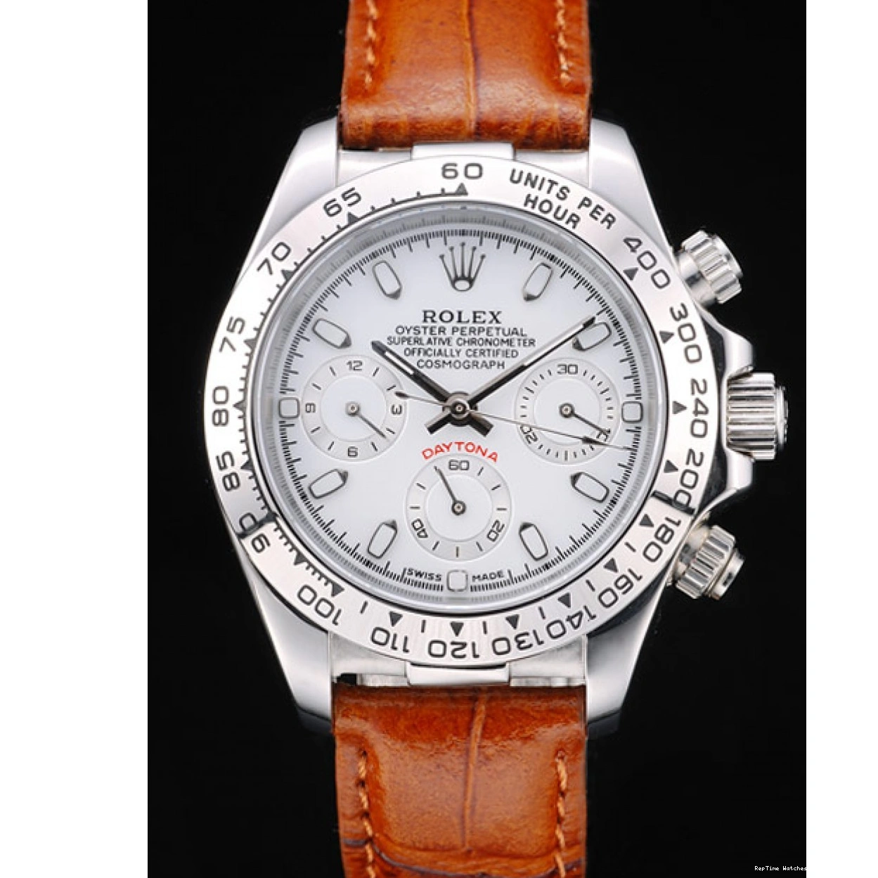 RepTime Watches 0222 Rolex Daytona Lady Stainless Steel Case White Dial Brown Leather Strap Tachymeter