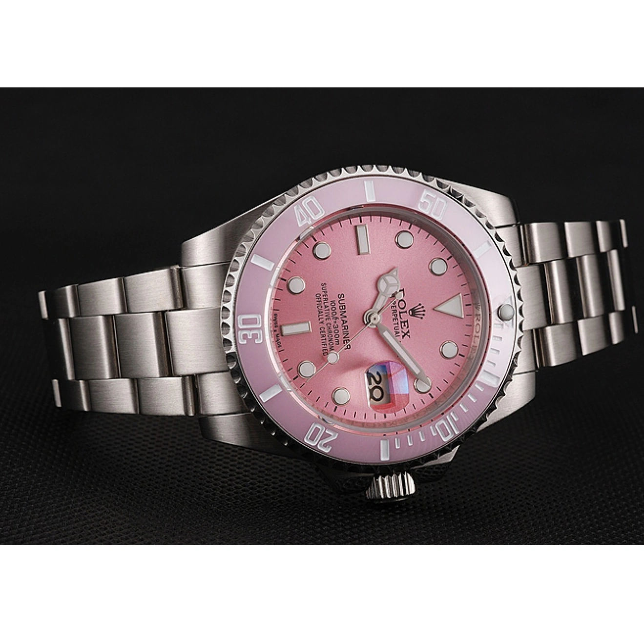 RepTime Watches 0225 Swiss Rolex Submariner Pink Dial Pink Bezel Stainless Steel Bracelet 1453980