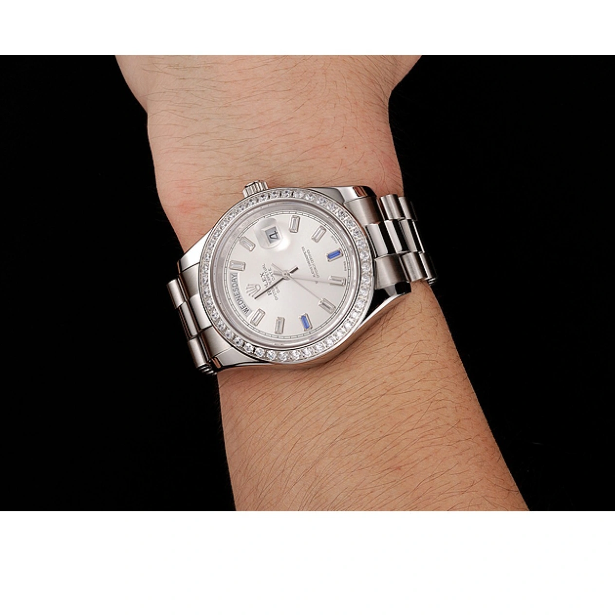 RepTime Watches 0215 Swiss Rolex Day-Date Diamonds Bezel Staineless Steel Bracelet 1454109