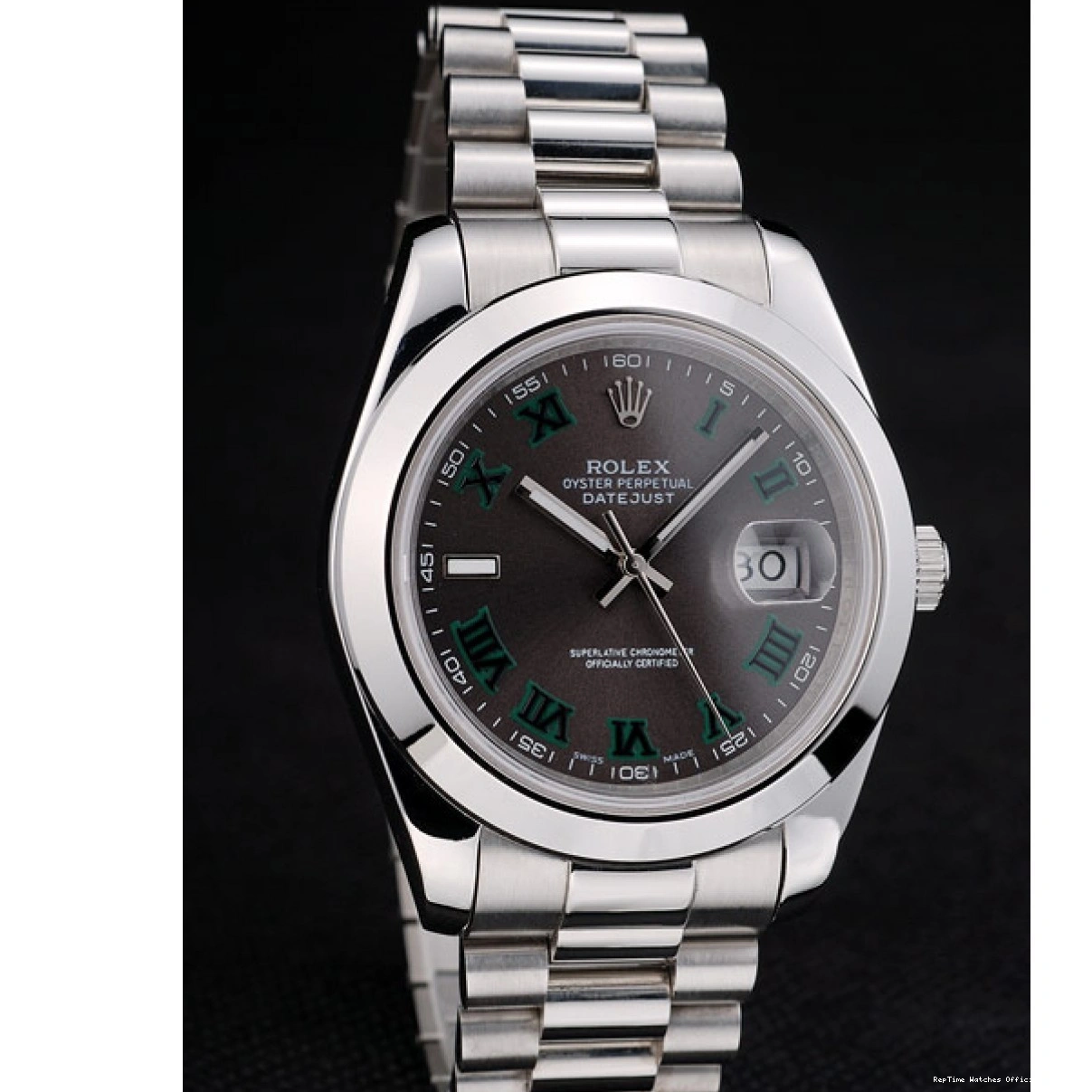 RepTime Watches 0225 Rolex Swiss DateJust Polished Stainless Steel Bezel Grey Dial 42000