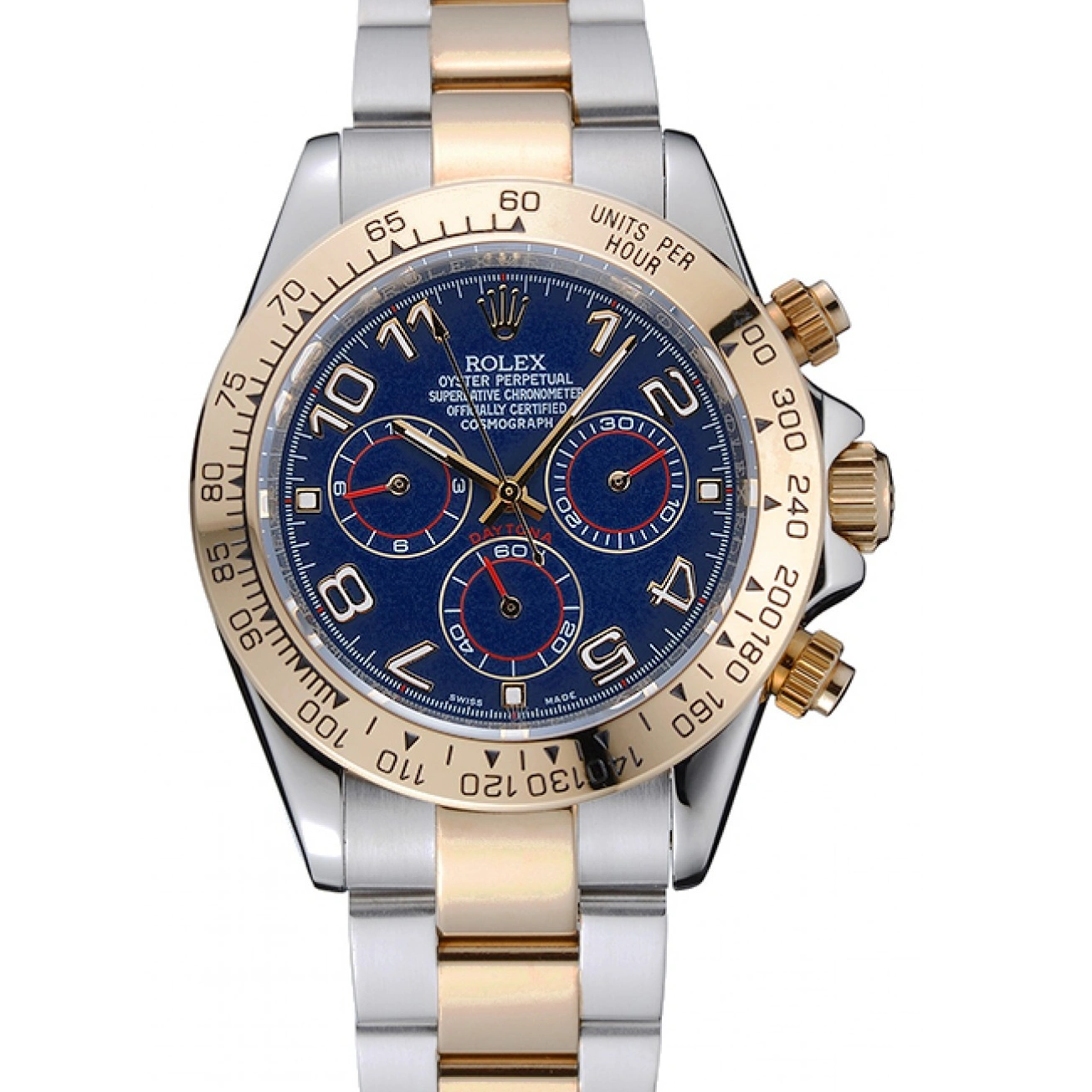 RepTime Watches 0209 Rolex Cosmograph Daytona Blue Dial Two Tone Stainless Steel Bracelet 1454246