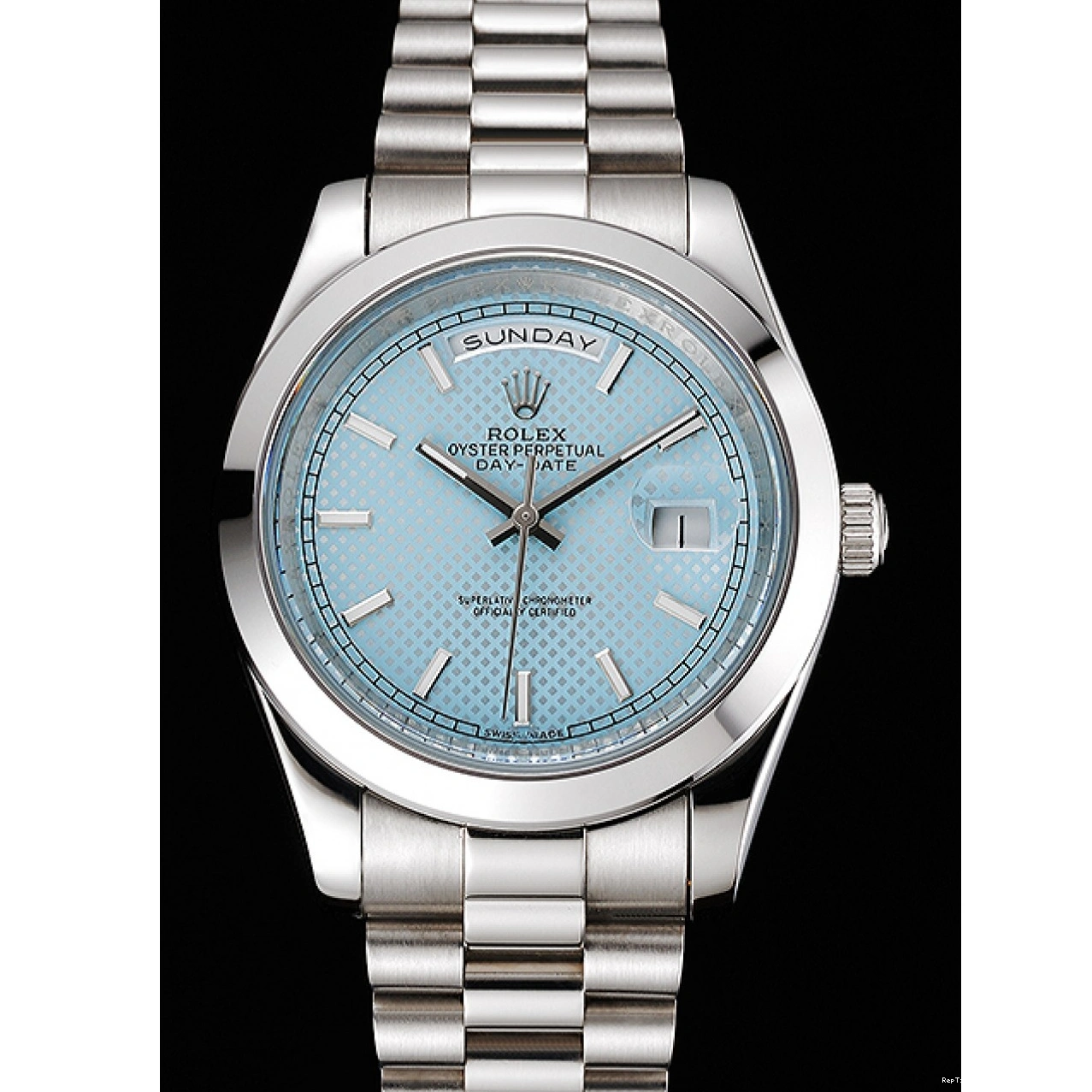 RepTime Watches 0221 Rolex Day Date 40 Ice Blue Dial Stainless Steel Case And Bracelet