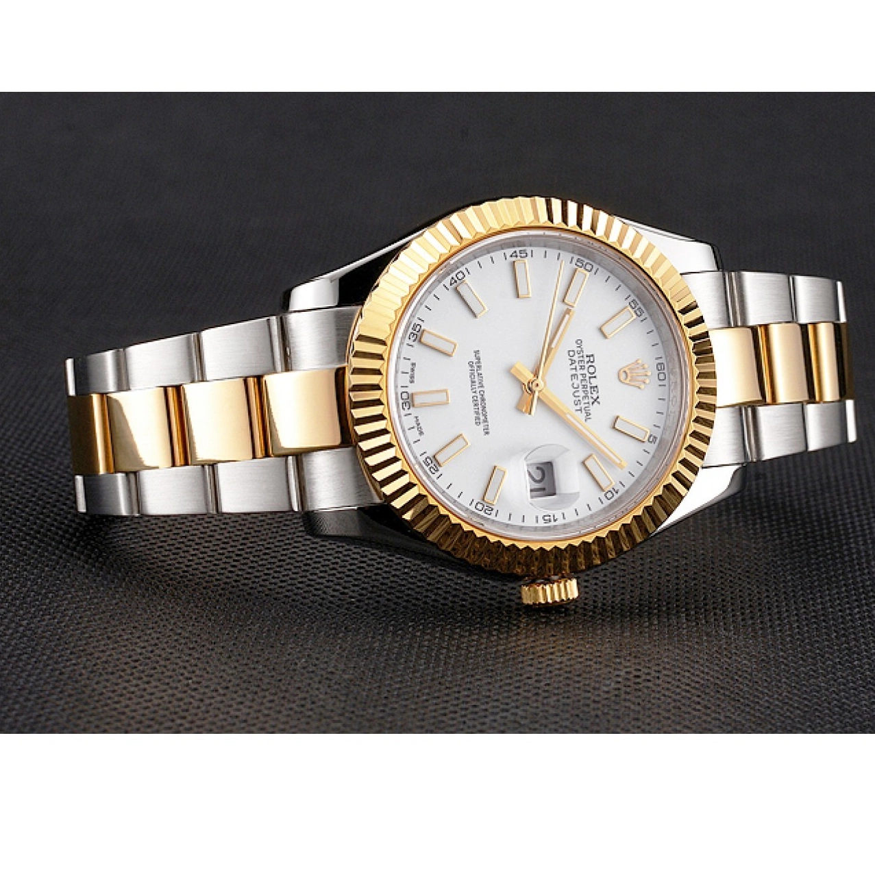 RepTime Watches 0228 Swiss Rolex Datejust White Dial Stainless Steel Case Two Tone Gold Bracelet