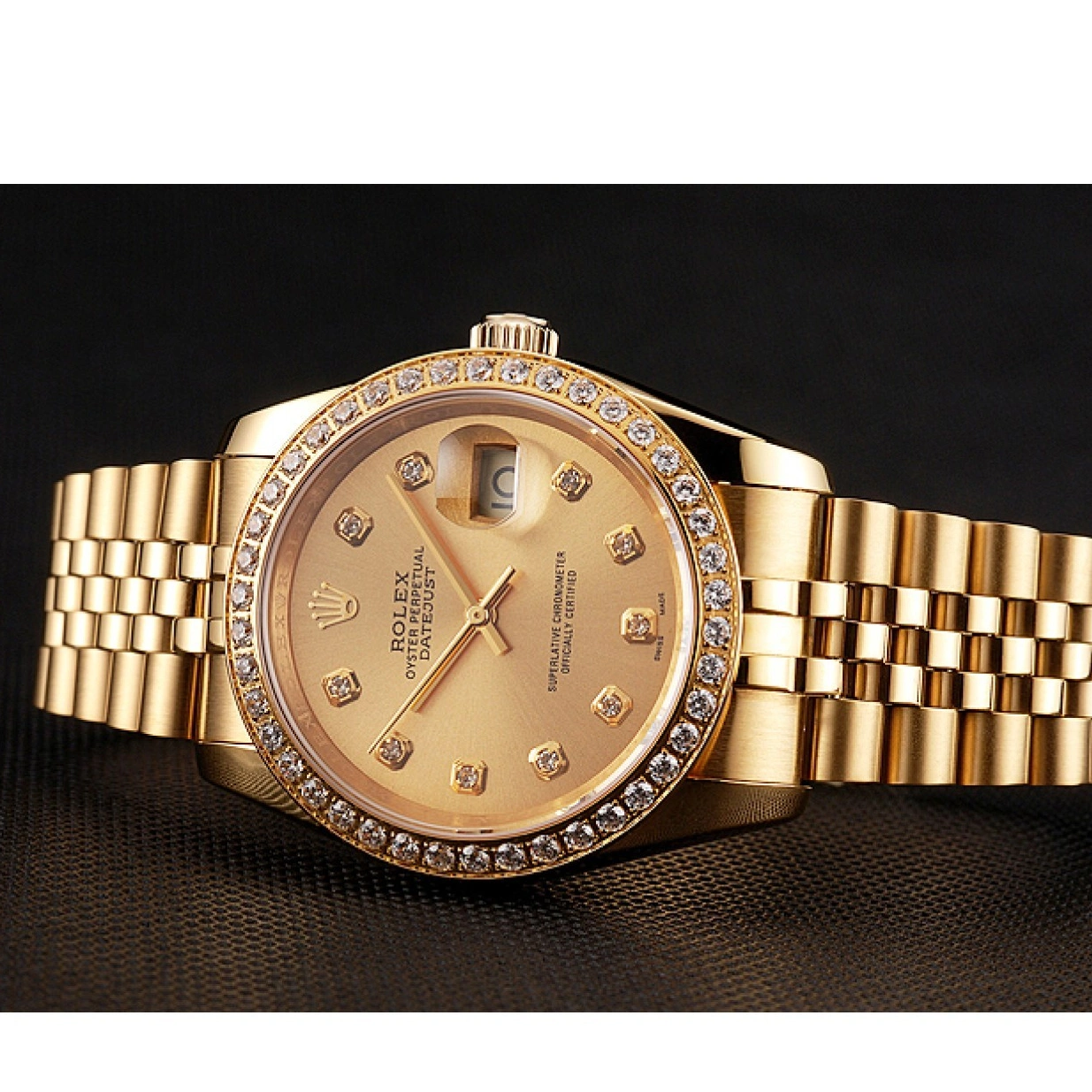 RepTime Watches 0226 Swiss Rolex Datejust Champagne Dial Diamond Bezel Gold Jubilee Bracelet 1454098