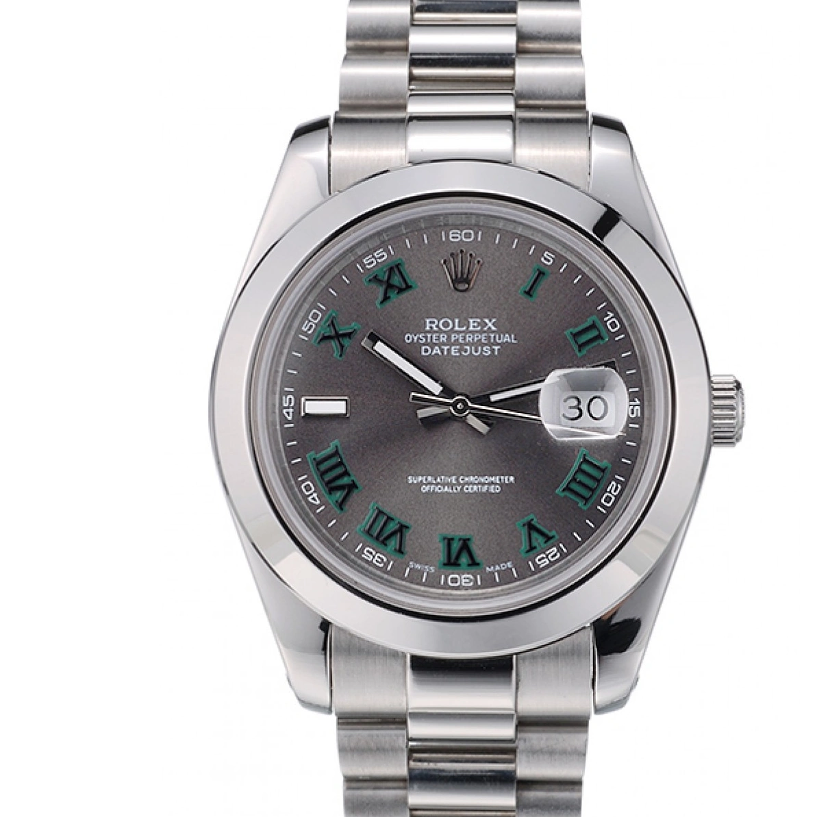 RepTime Watches 0225 Rolex Swiss DateJust Polished Stainless Steel Bezel Grey Dial 42000