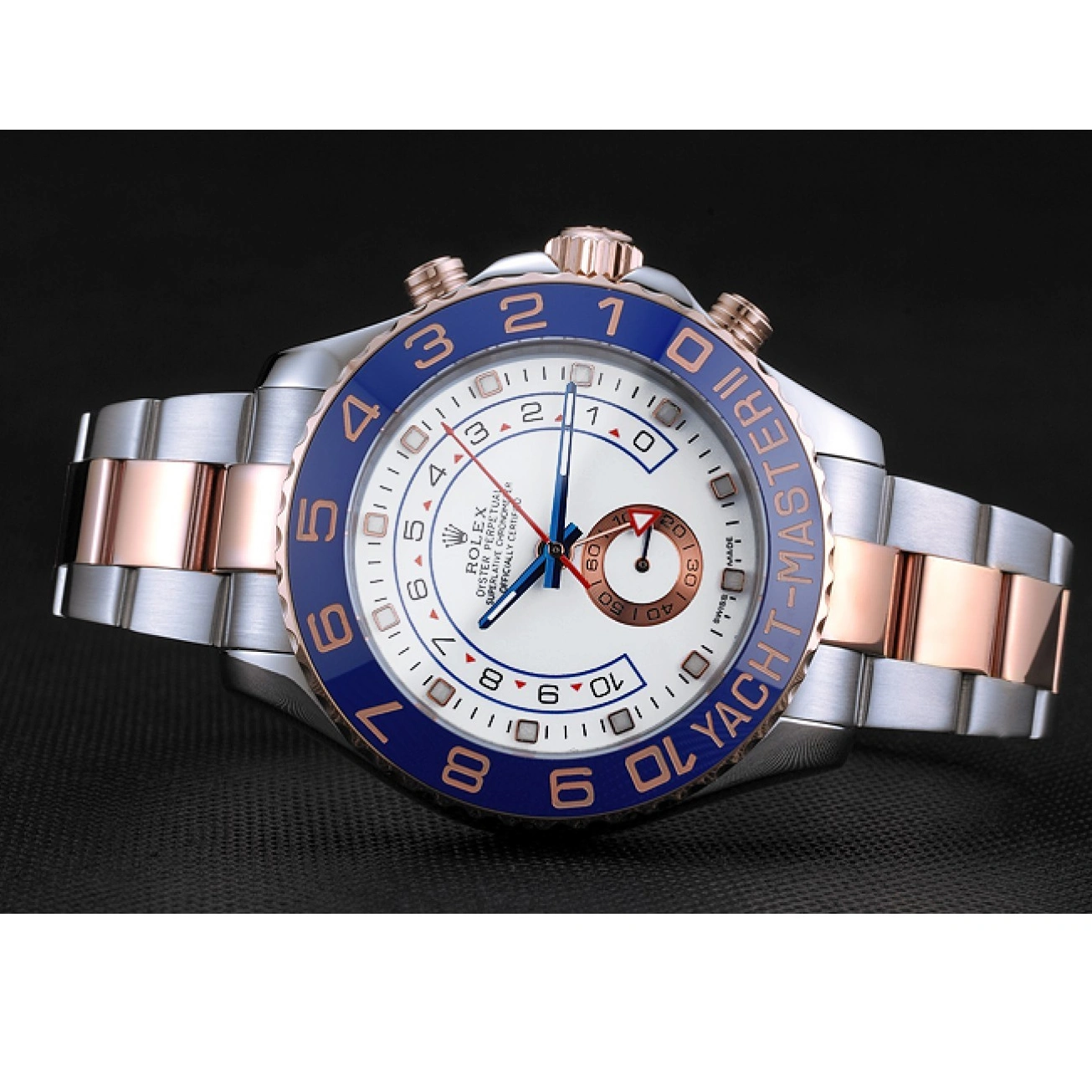 RepTime Watches 0214 Rolex Yacht-Master II White Dial Blue Bezel Stainless Steel and Rose Gold Bracelet 622270