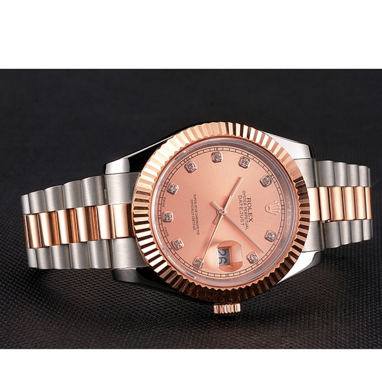 RepTime Watches 0223 Swiss Rolex Datejust Rose Gold Dial And Bezel Stainless Steel Case Two Tone Bracelet