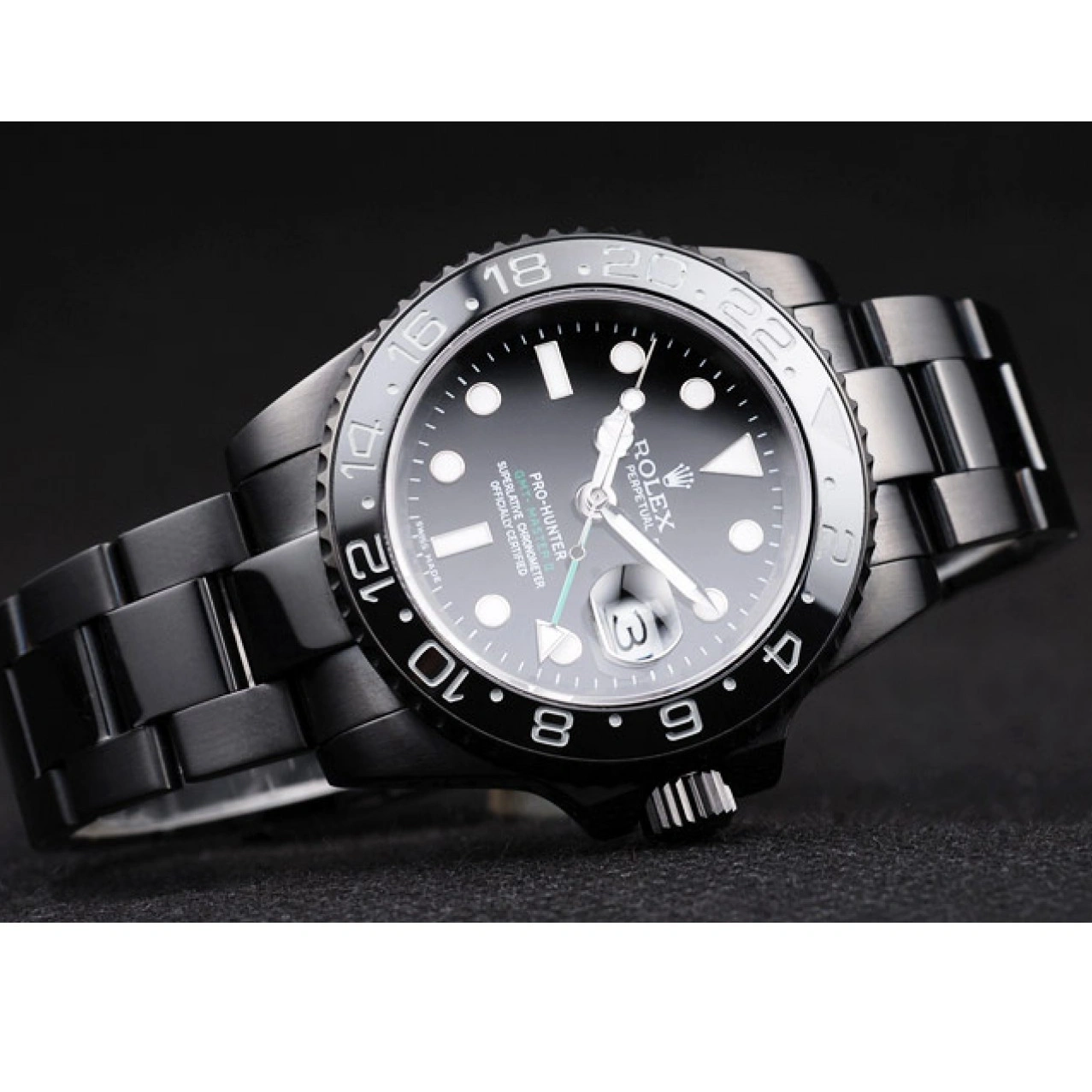 RepTime Watches 0215 Rolex Swiss GMT Master II Pro-Hunter Black Steel Strap Black Dial