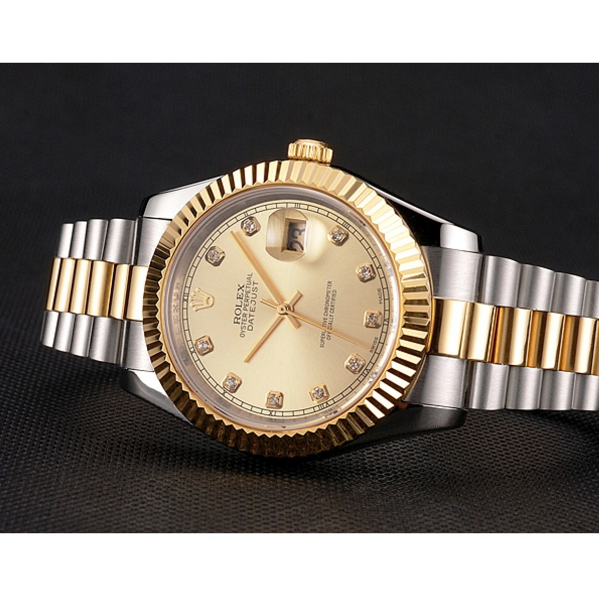 RepTime Watches 0222 Swiss Rolex Datejust Gold Dial And Bezel Stainless Steel Case Two Tone Bracelet