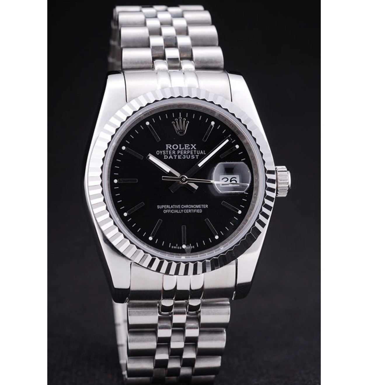 RepTime Watches 0208 Rolex Datejust Black Dial Diamonds Ribbed Bezel 7456