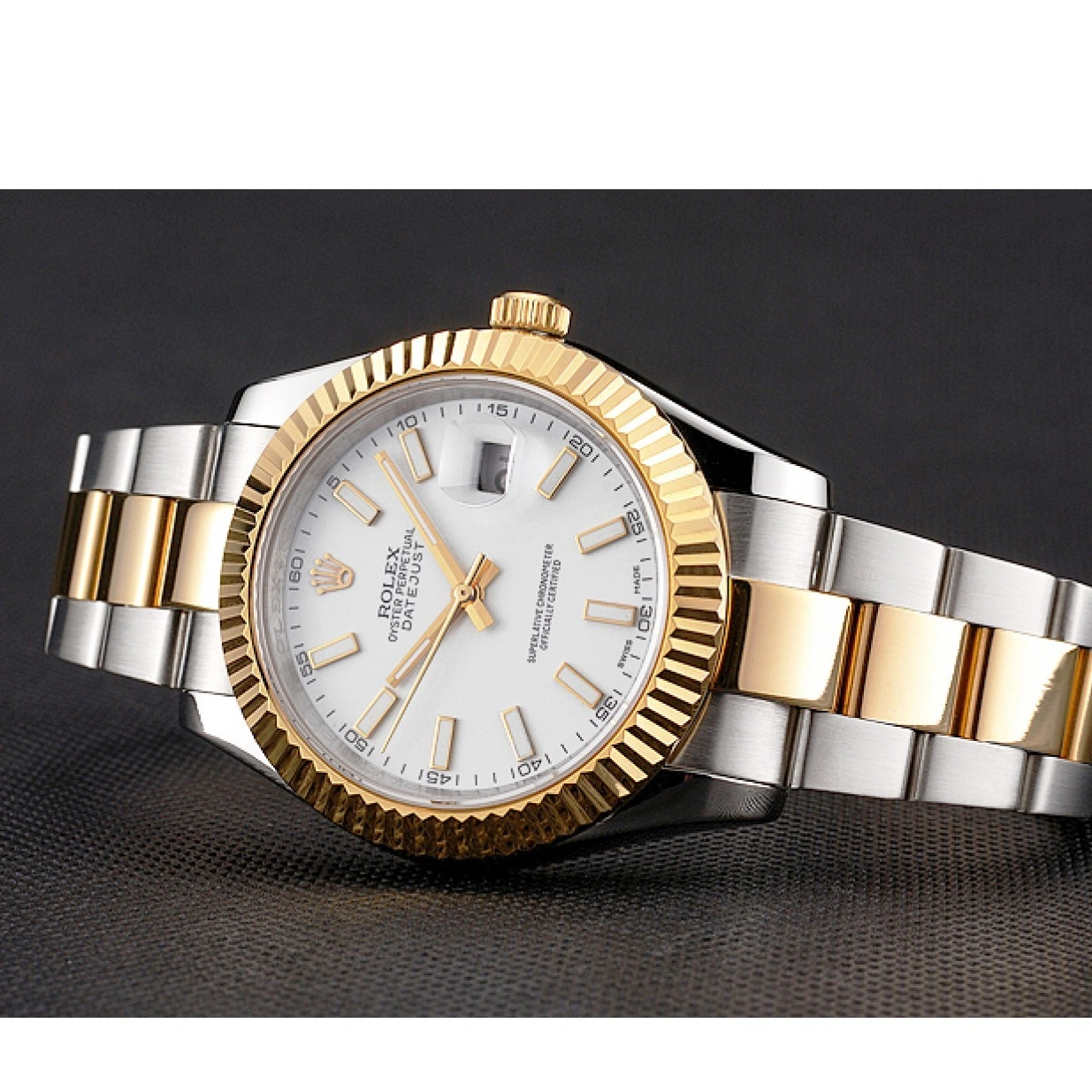 RepTime Watches 0228 Swiss Rolex Datejust White Dial Stainless Steel Case Two Tone Gold Bracelet