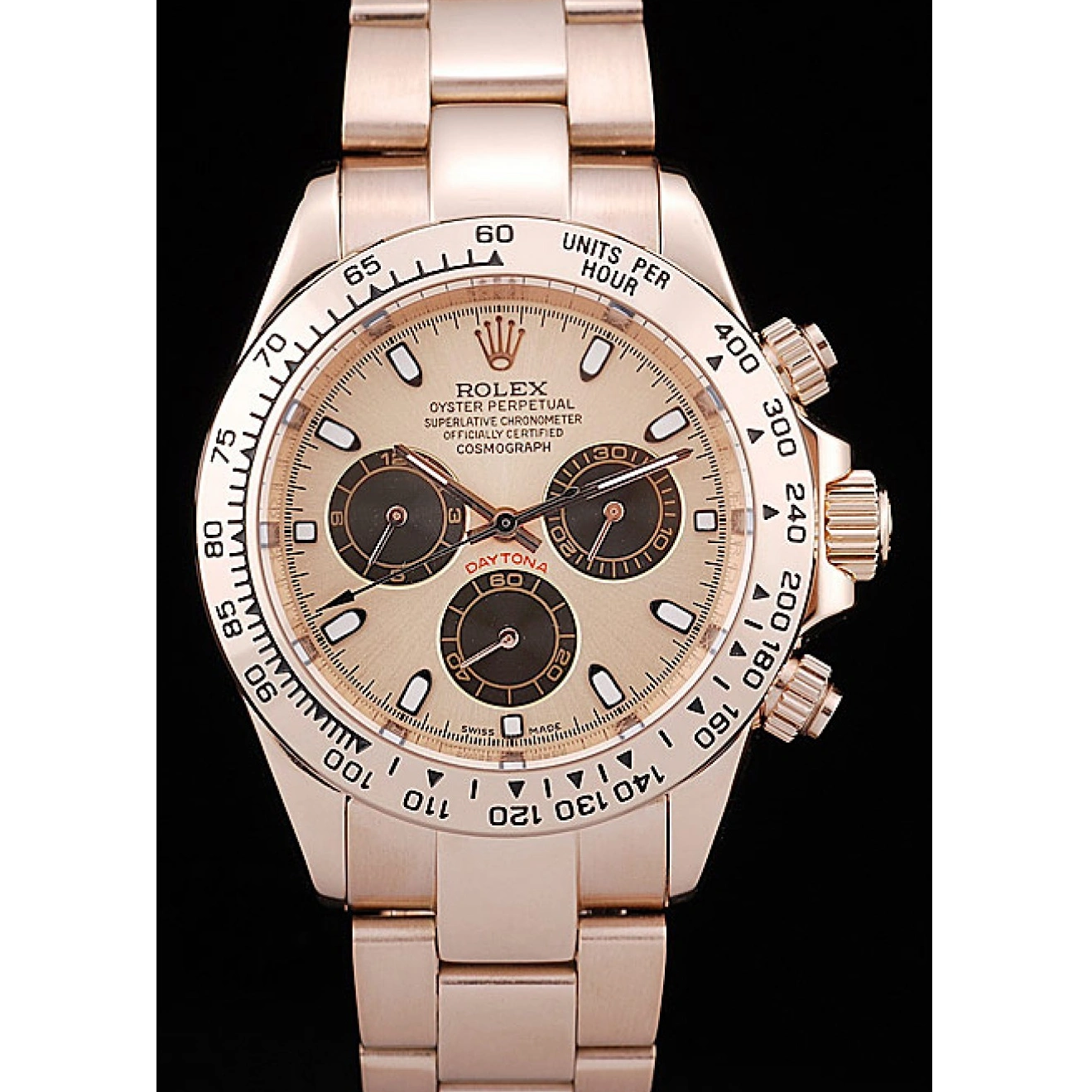 RepTime Watches 0218 Rolex Daytona Rose Gold Plated Stainless Steel Bezel Rose Gold Dial