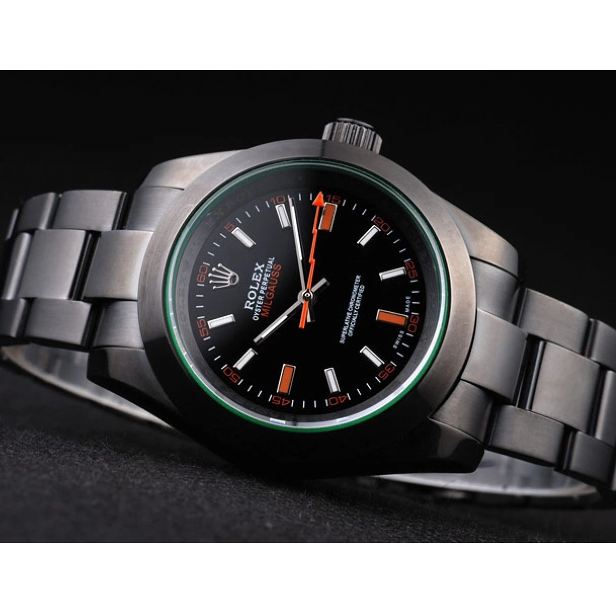 RepTime Watches 0219 Rolex Milgauss Pro-Hunter Tinted Green Saphire Black Dial