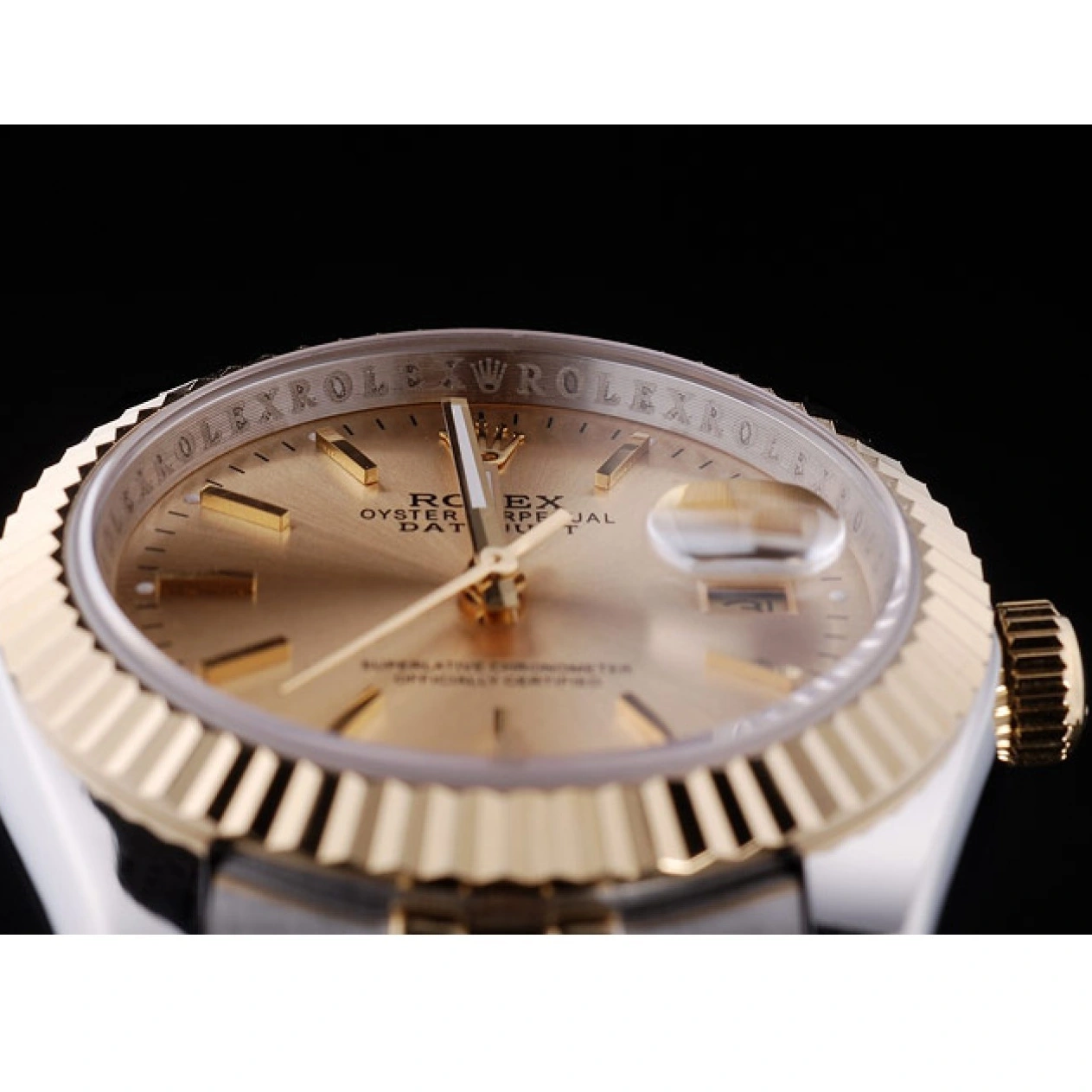 RepTime Watches 0226 Rolex Datejust Gold Dial Ribbed Bezel 7450