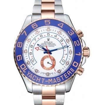 RepTime Watches 0221 Rolex Yacht-Master II White Dial Blue Bezel Stainless Steel and Rose Gold Bracelet 622270