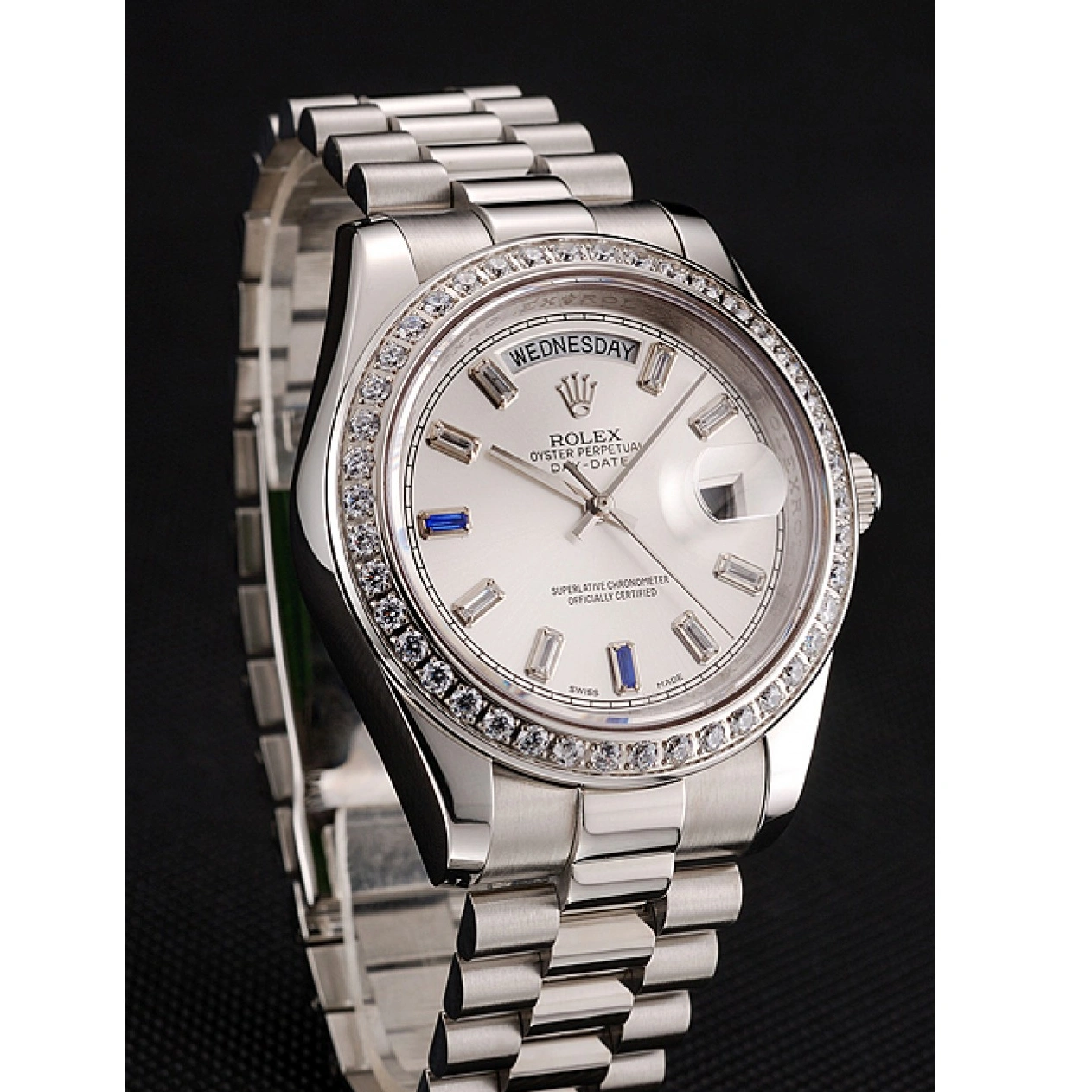 RepTime Watches 0215 Swiss Rolex Day-Date Diamonds Bezel Staineless Steel Bracelet 1454109