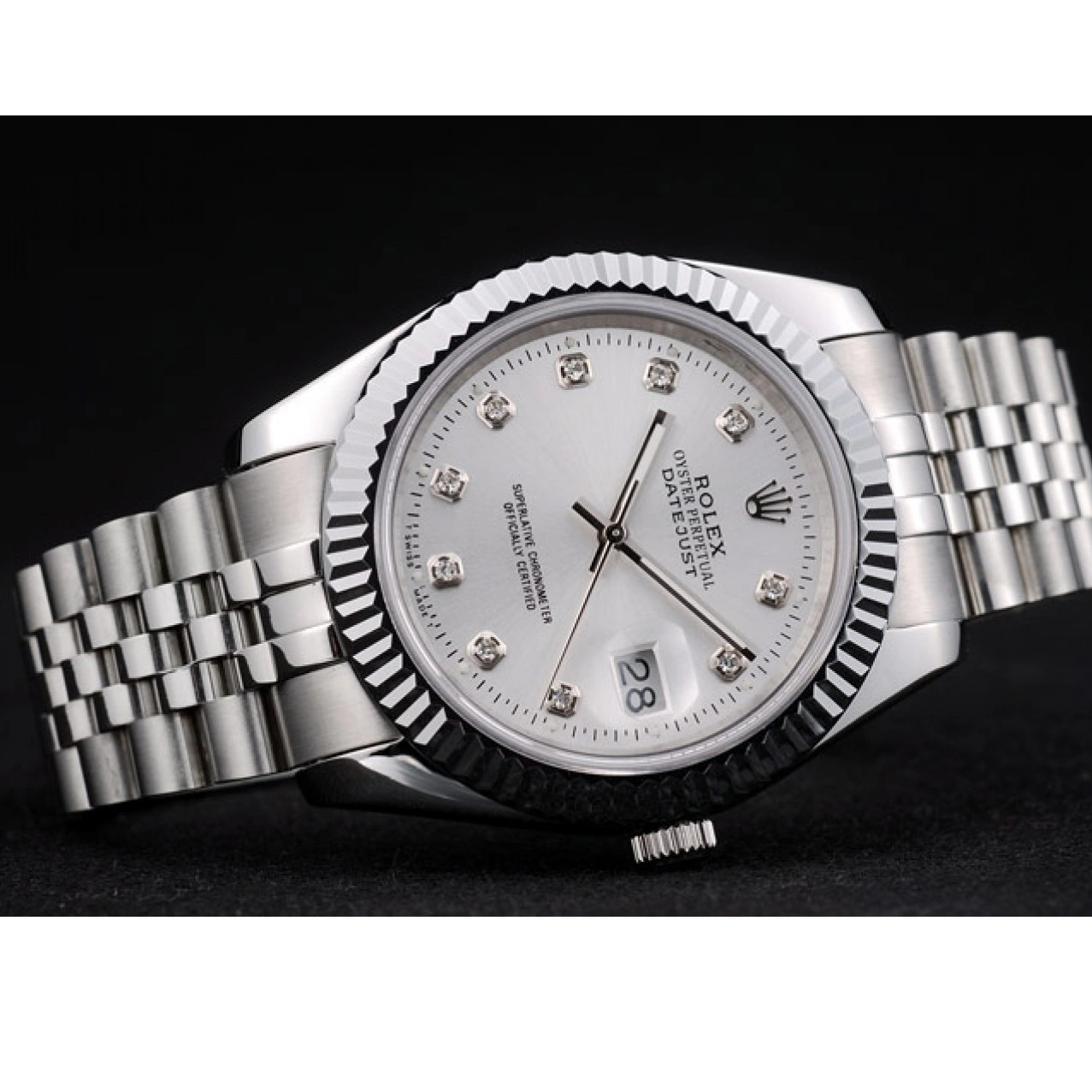 RepTime Watches 0224 Rolex DateJust Stainless Steel Ribbed Bezel Silver Dial 41977