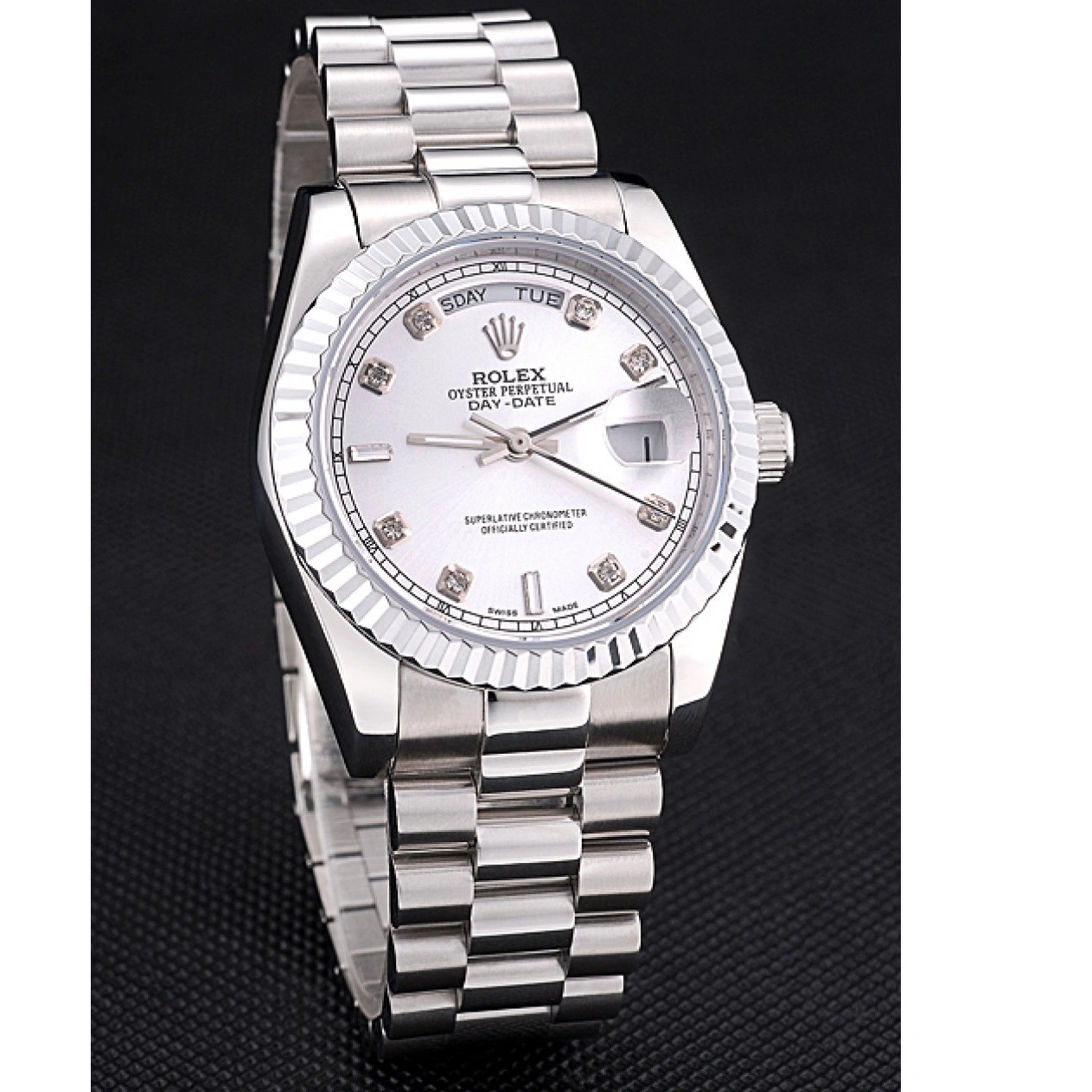 RepTime Watches 0223 Rolex Day-Date Polished Stainless Steel Silver Dial