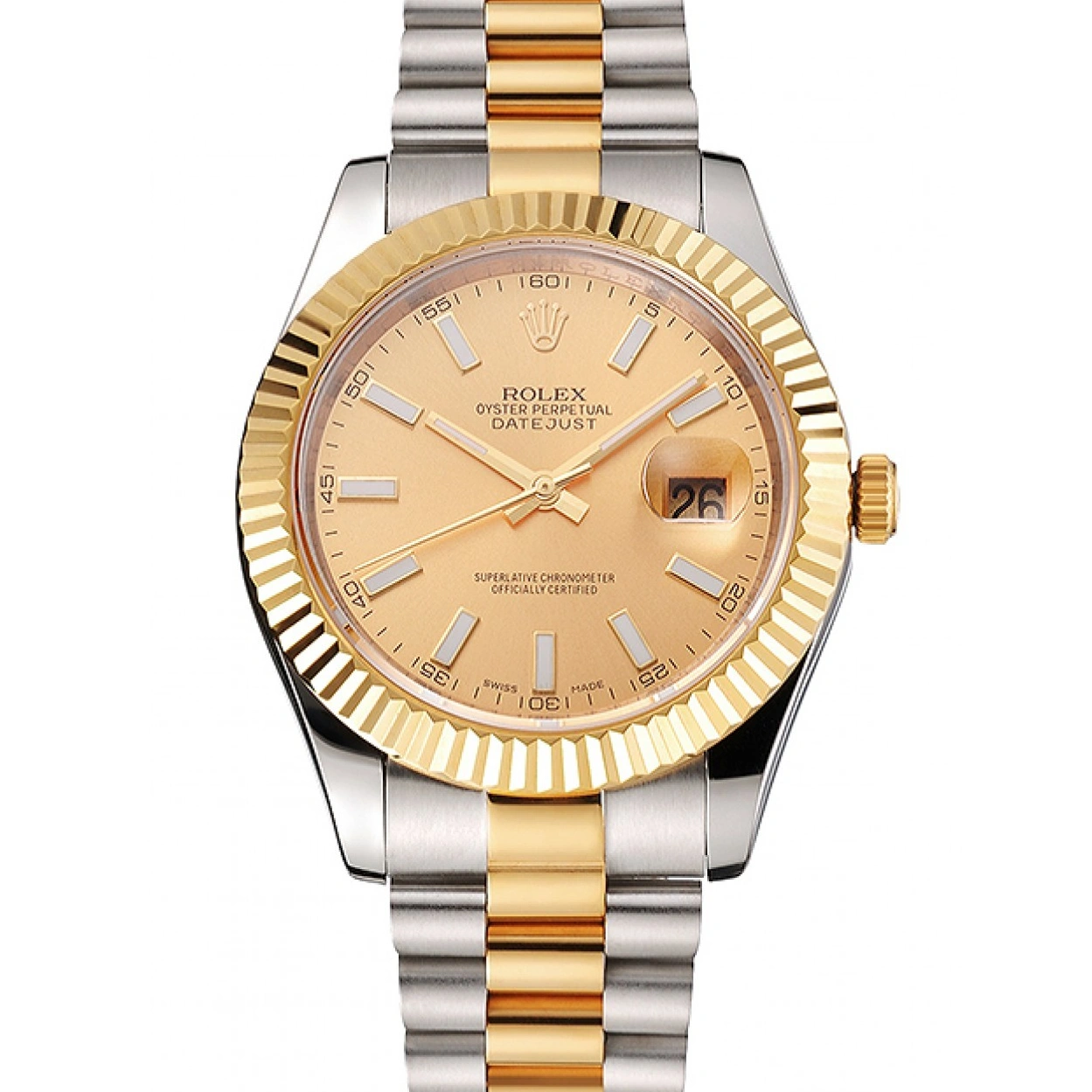 RepTime Watches 0226 Swiss Rolex Datejust Gold Dial Gold Bezel Stainless Steel Case Two Tone Bracelet