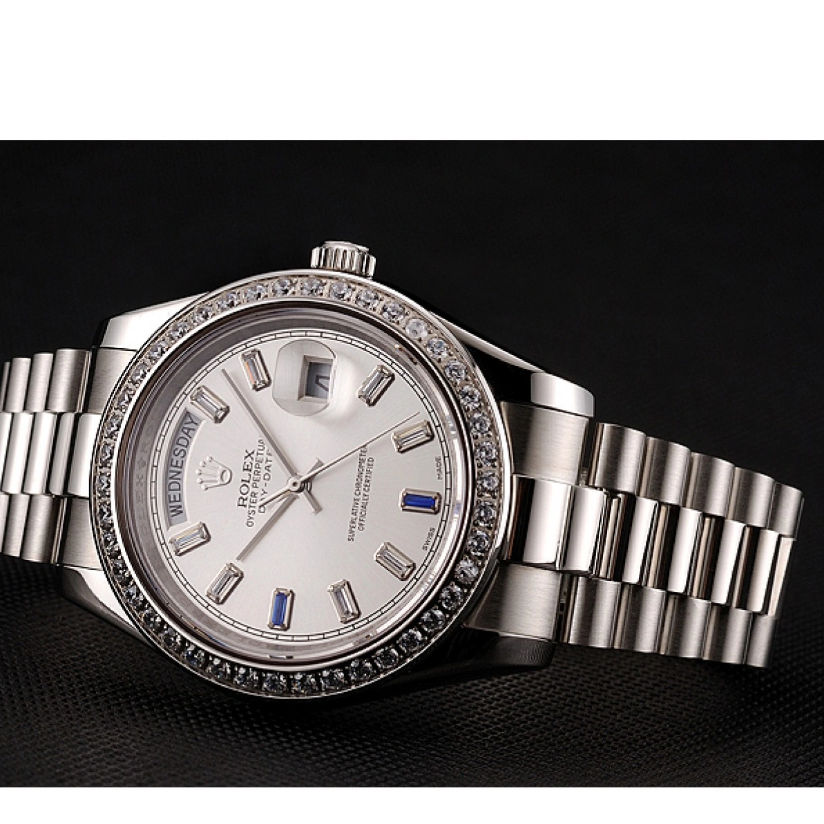 RepTime Watches 0227 Swiss Rolex Day-Date Diamonds Bezel Staineless Steel Bracelet 1454109