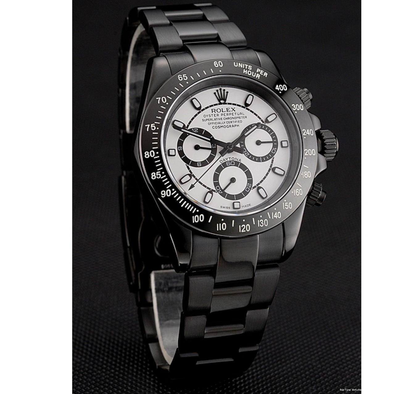 RepTime Watches 0217 Rolex Daytona Midnight White Dial Black Staineless Steel Bracelet 1454021