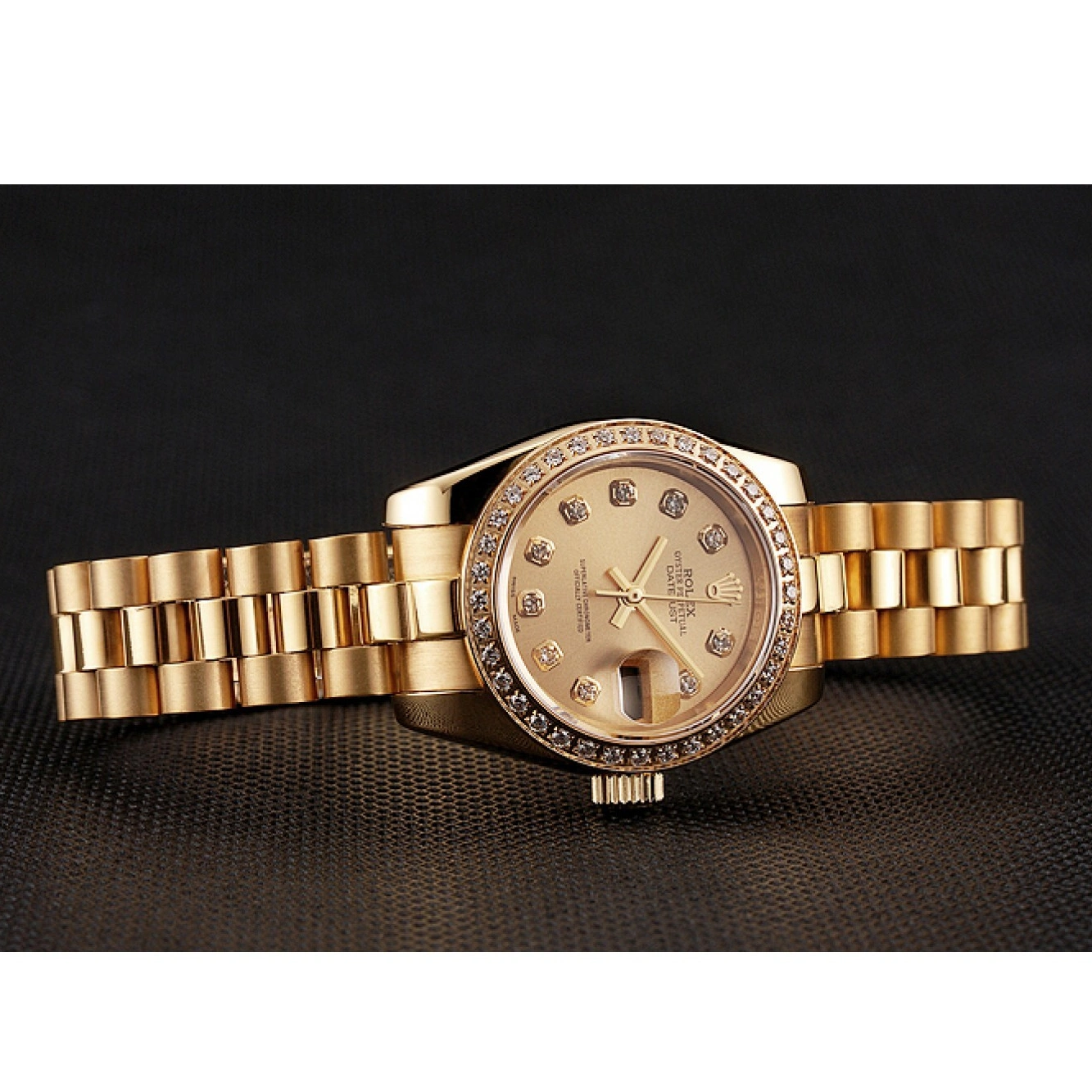 RepTime Watches 0211 Swiss Rolex Lady-Datejust Champagne Dial Diamond Bezel Gold Bracelet 1454095