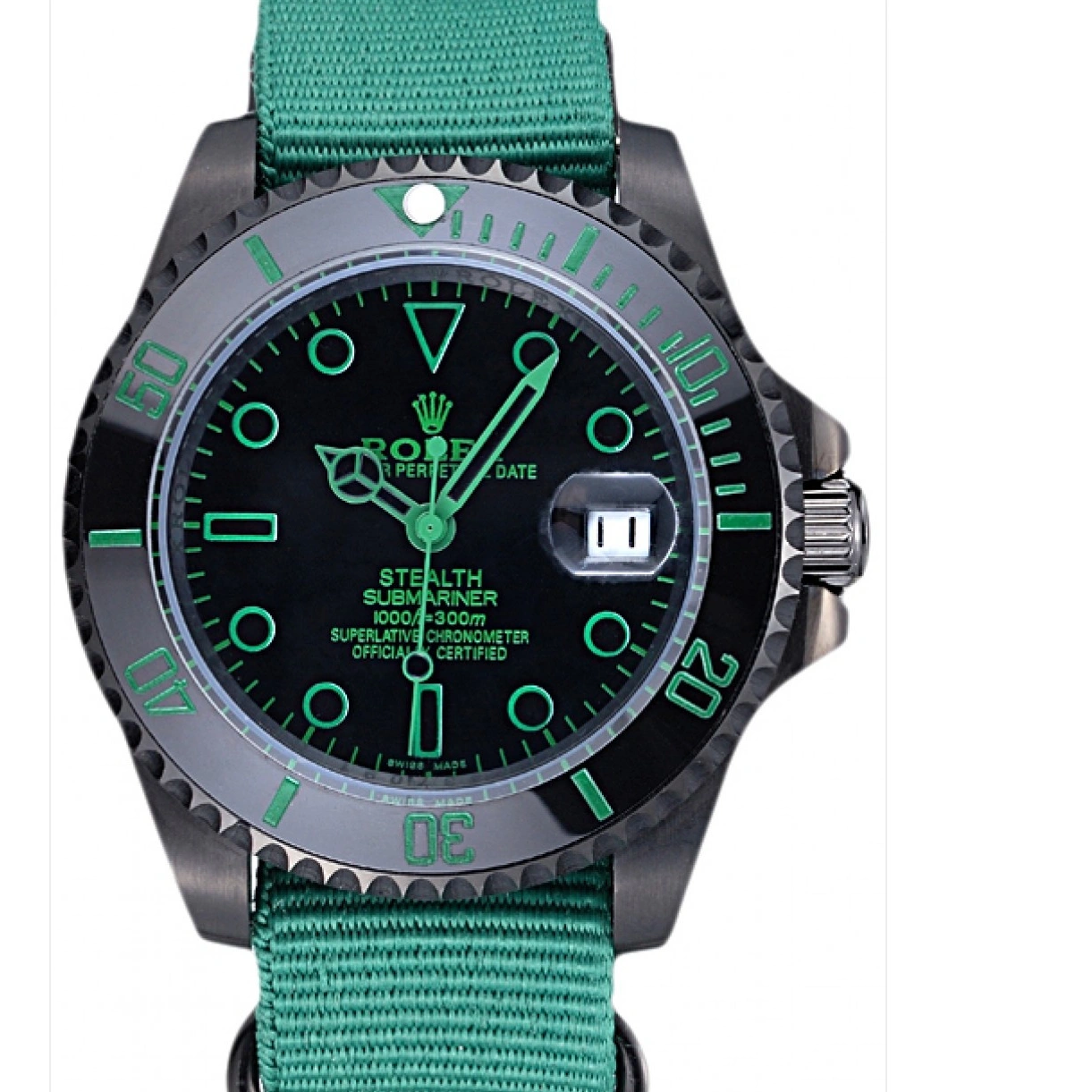 RepTime Watches 0226 Rolex Stealth Submariner Green Nylon Strap 622009