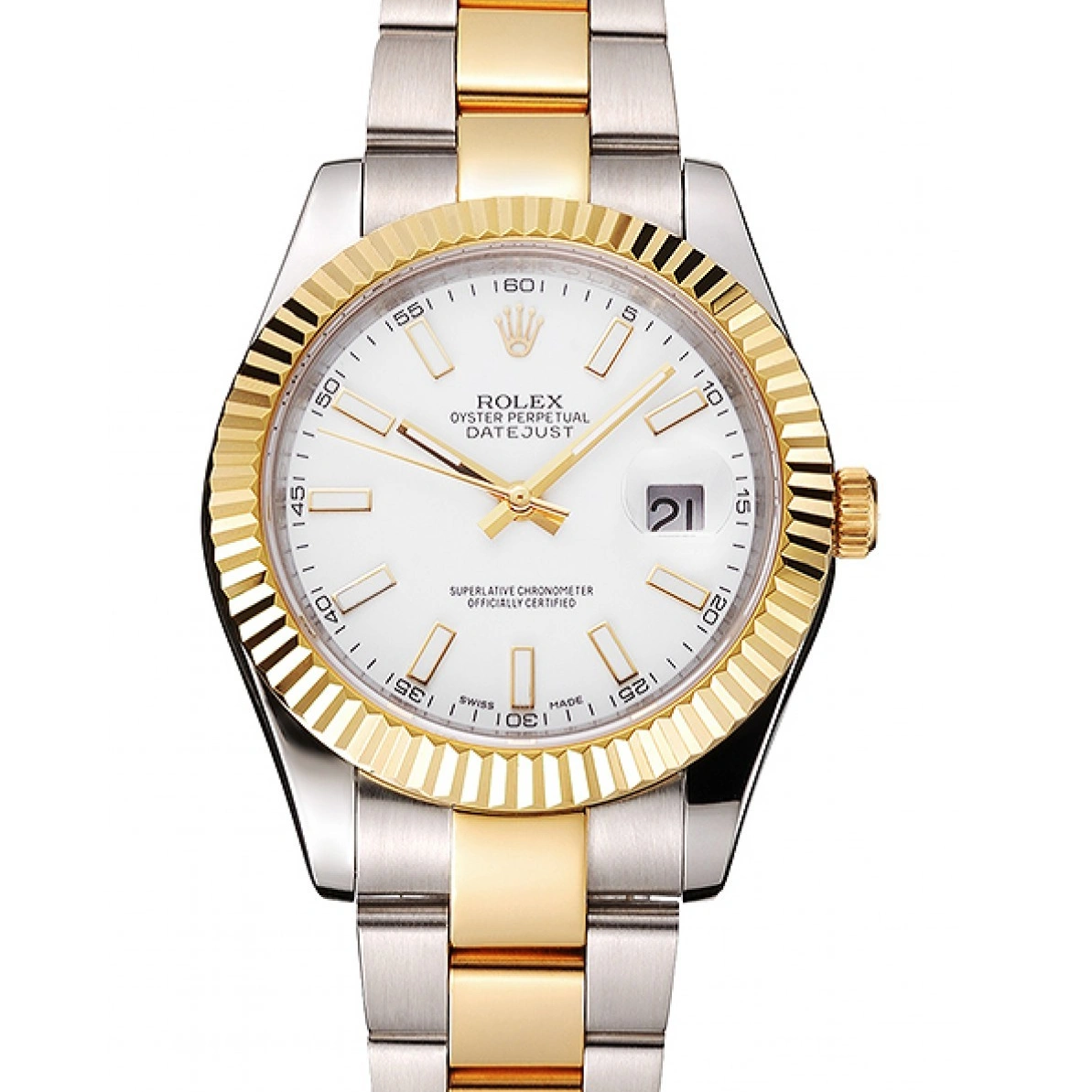 RepTime Watches 0228 Swiss Rolex Datejust White Dial Stainless Steel Case Two Tone Gold Bracelet