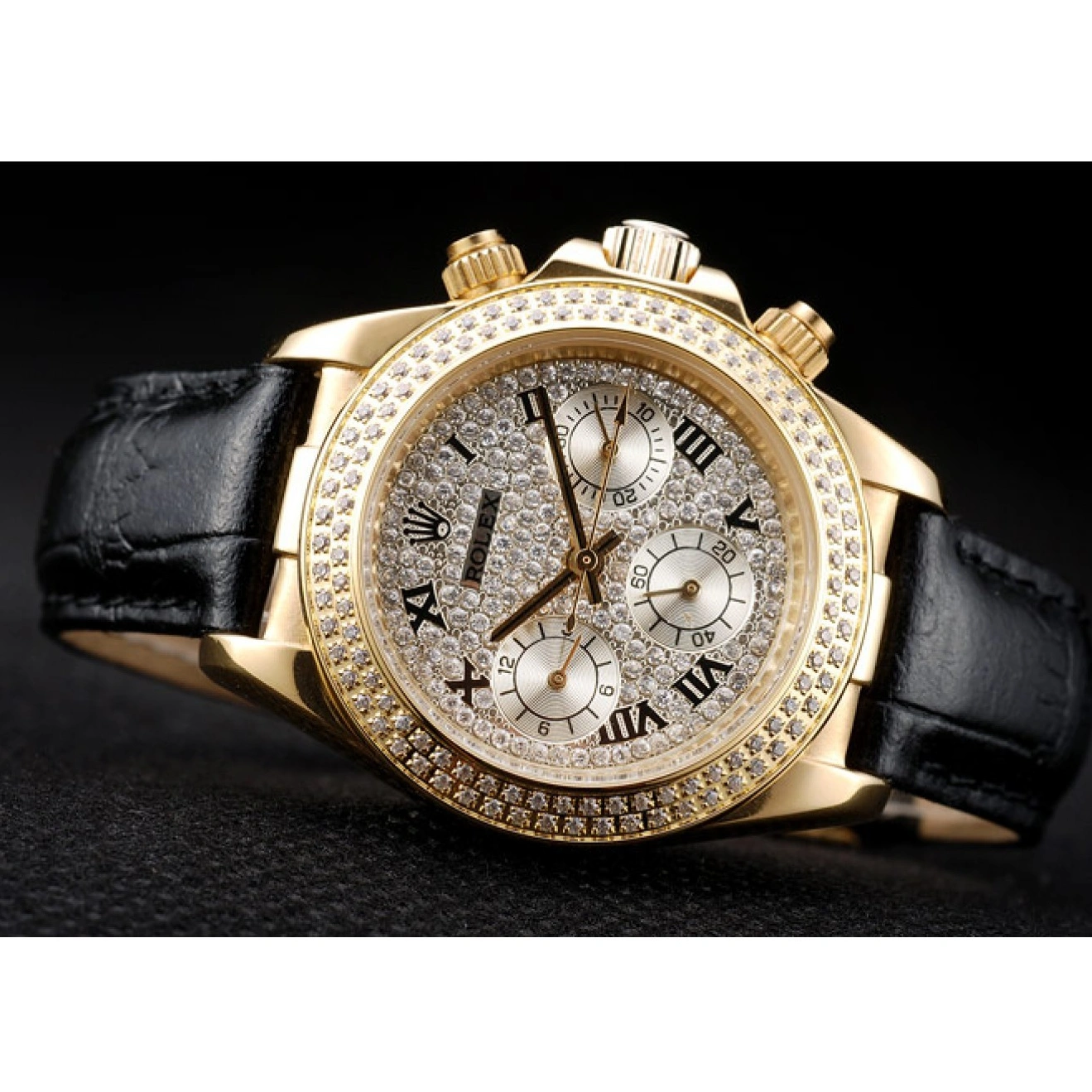 RepTime Watches 0211 Rolex Daytona Lady Gold Case Crystal Studded Bezel Crystal Studded Dial 98238