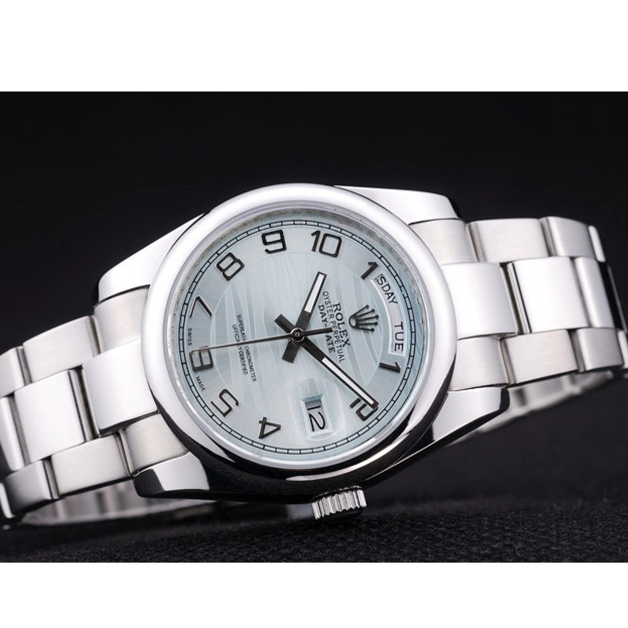 RepTime Watches 0211 Rolex DayDate Polished Silver Bezel White Dial 7470