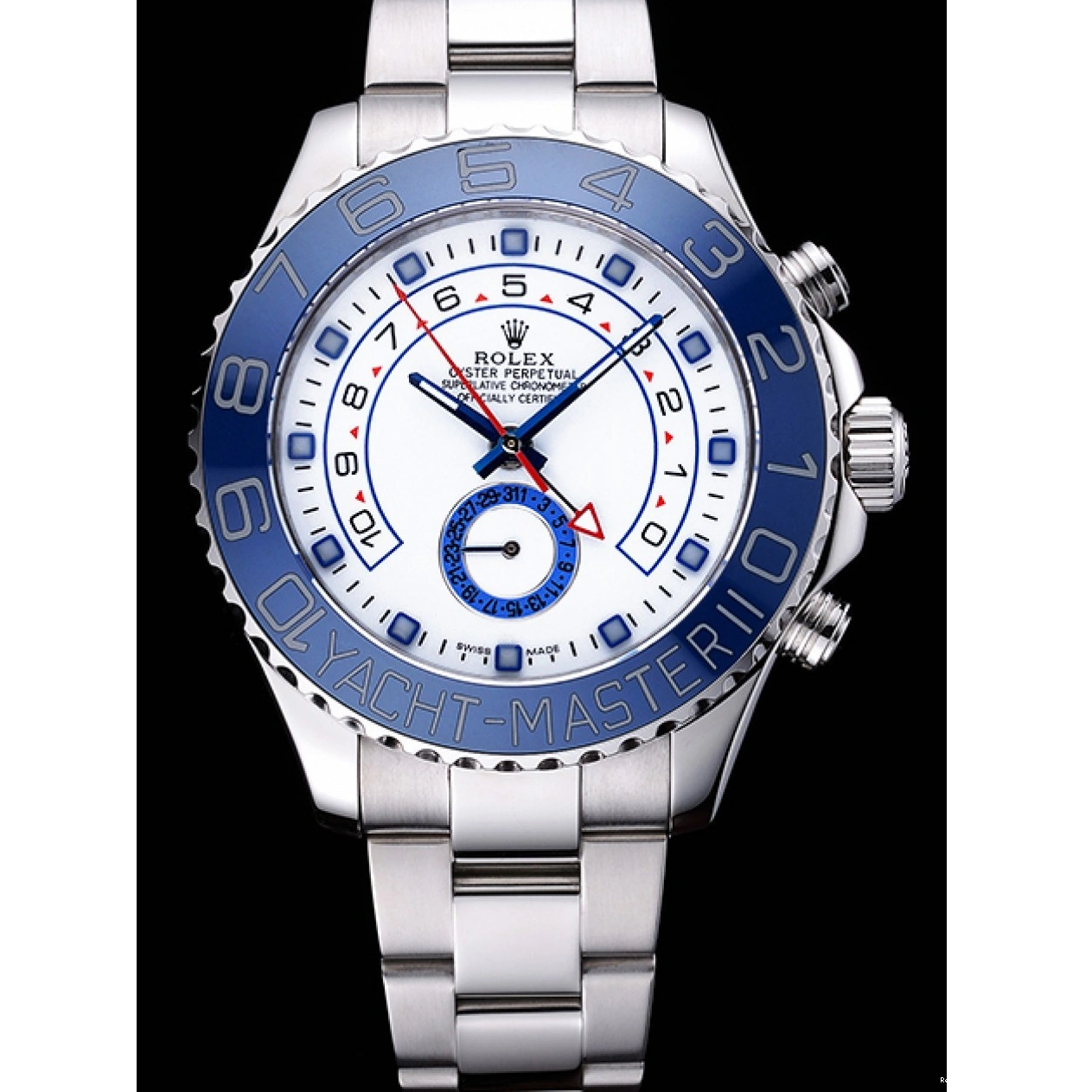 RepTime Watches 0220 Rolex Yacht Master II White Dial Blue Bezel Stainless Steel Bracelet 622269