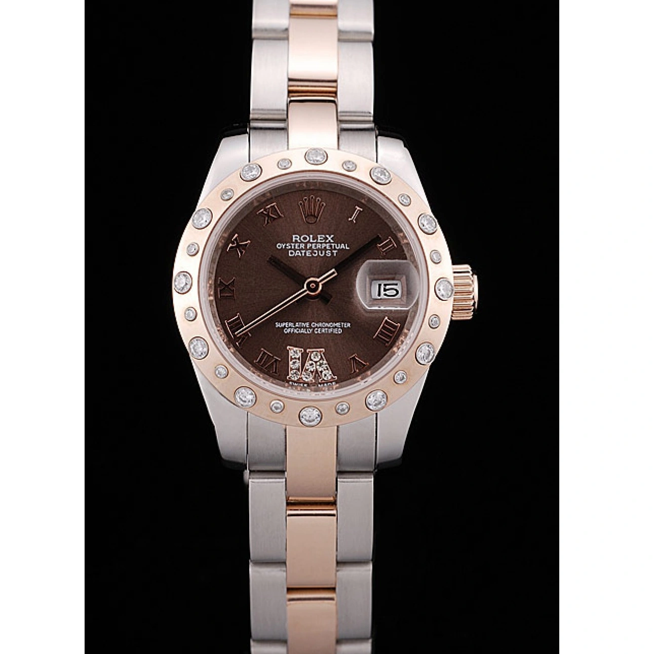 RepTime Watches 0215 Rolex DateJust Brushed Stainless Steel Case Brown Dial Diamond Plated